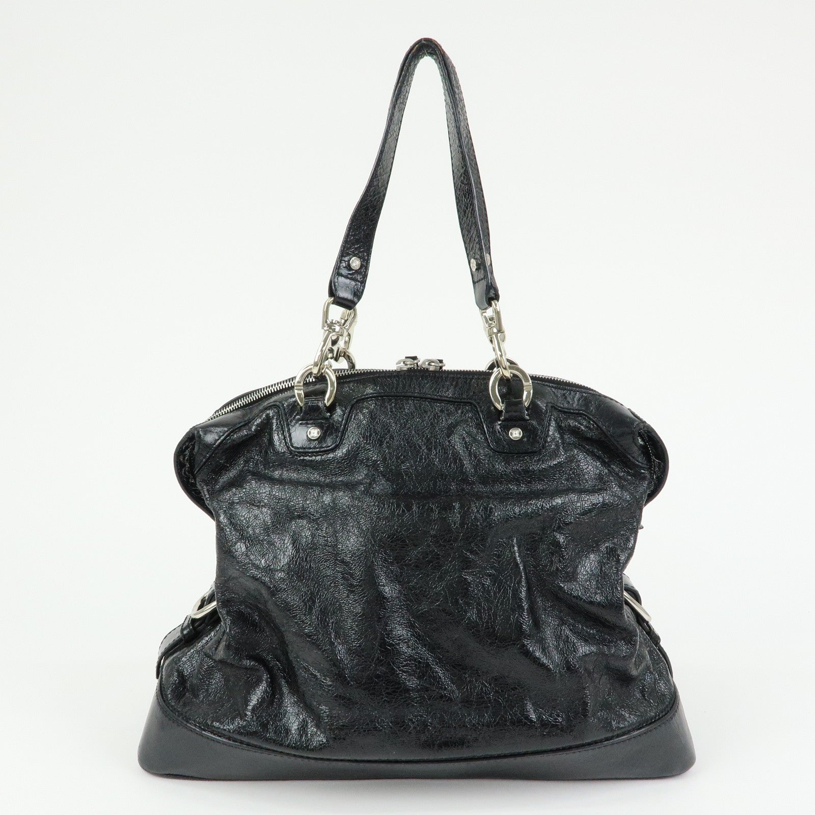 Celine Macadam Stamped Boston Hand Bag - Black, Patent Leather