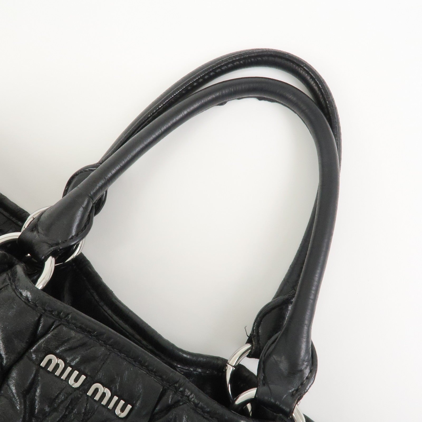 Miu Miu Matelasse 2Way Hand Bag - Black, Leather
