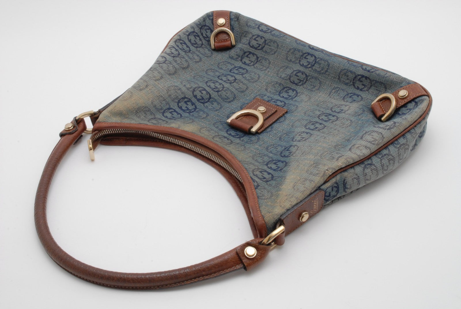 Gucci Denim Abbey D-Ring Shoulder Bag - Blue Brown, Canvas Leather