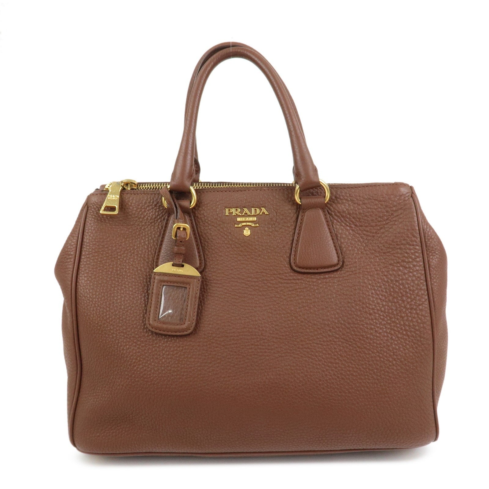 Prada Logo Hand Bag - Brown, Leather