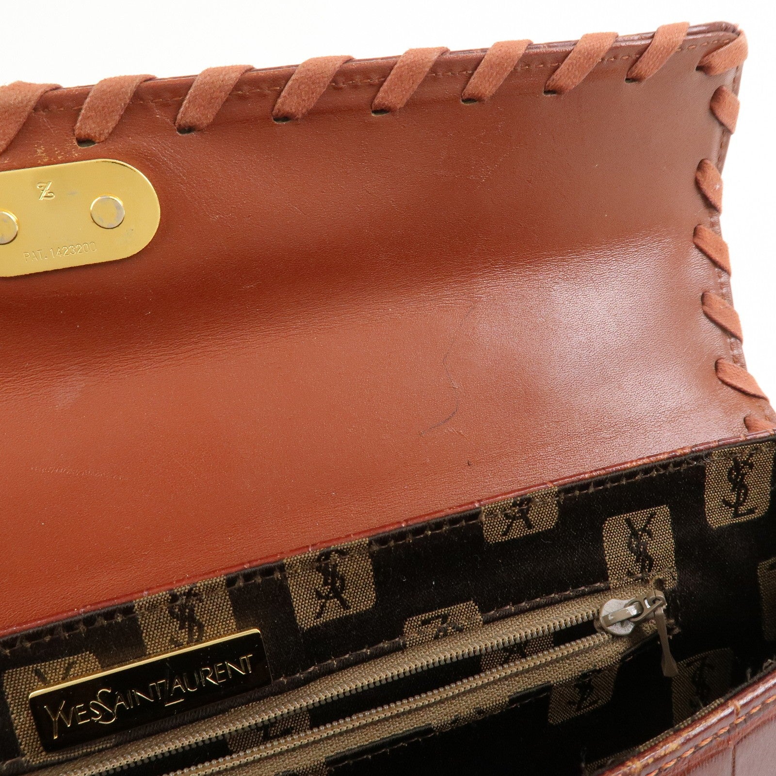 Saint Laurent Paris Embossed Leather Hand Bag - Red Brown, Leather