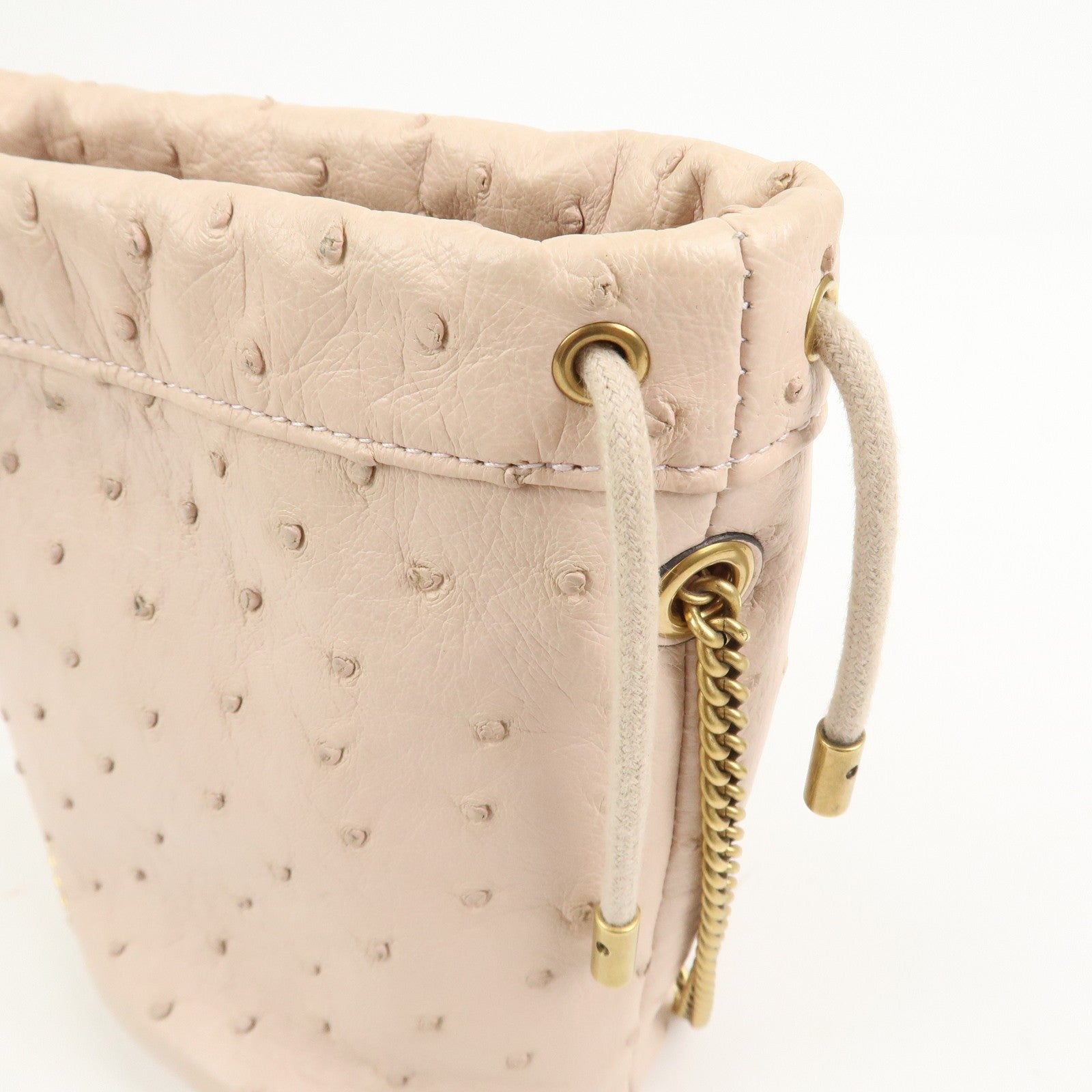 Gucci GG Marmont Mini Bucket Chain Bag - Ivory, Ostrich Leather