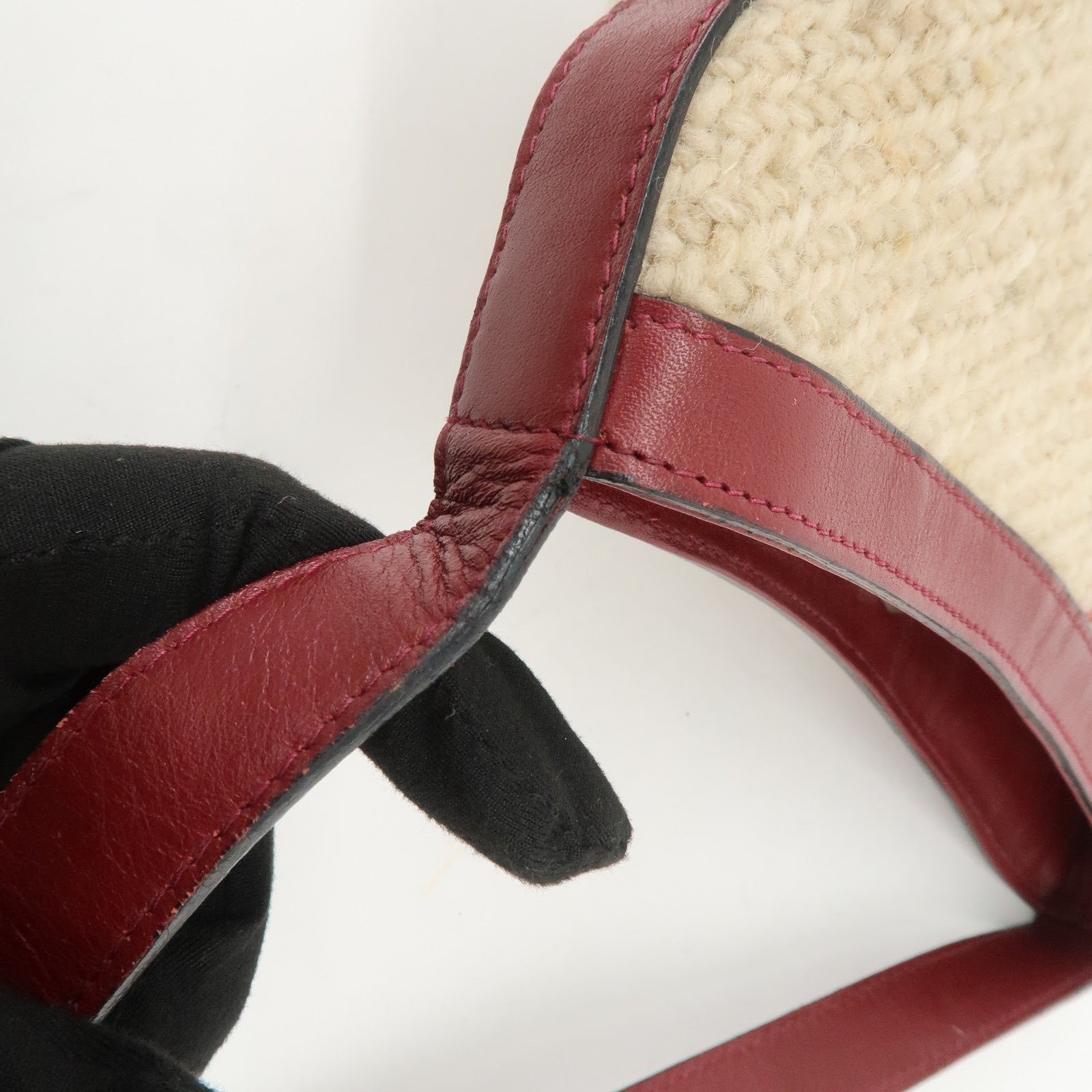 Burberry Hand Bag - Wine Red, Beige, Wool, Leather