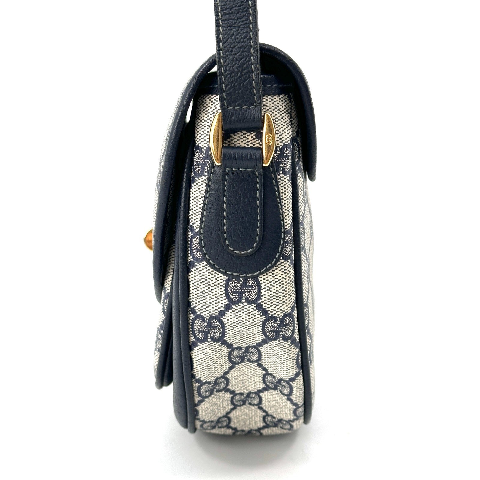Gucci GG Pattern Turnlock Shoulder Bag - Navy Blue, PVC Leather