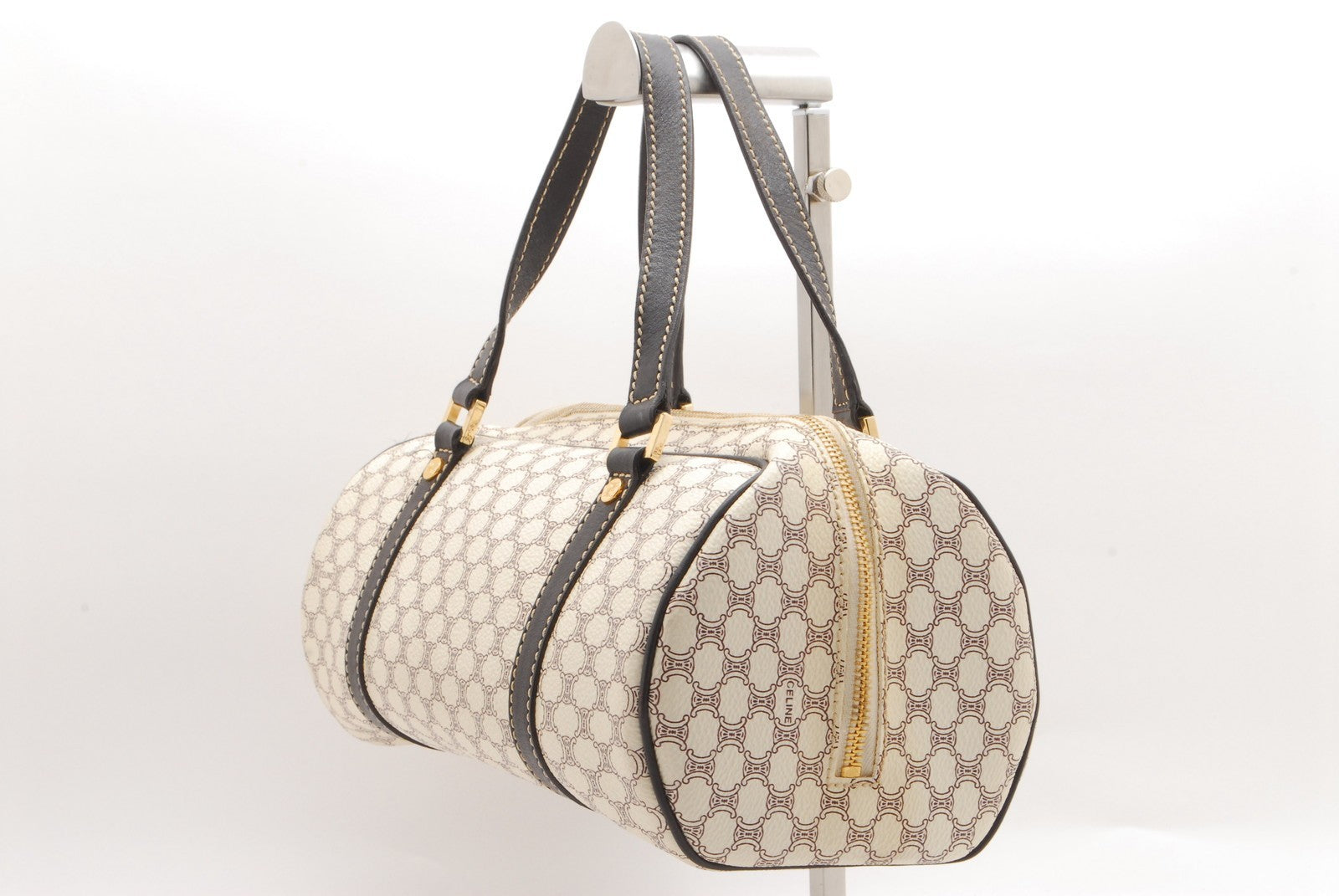 Celine Macadam Mini Boston Hand Bag - Ivory, PVC Leather