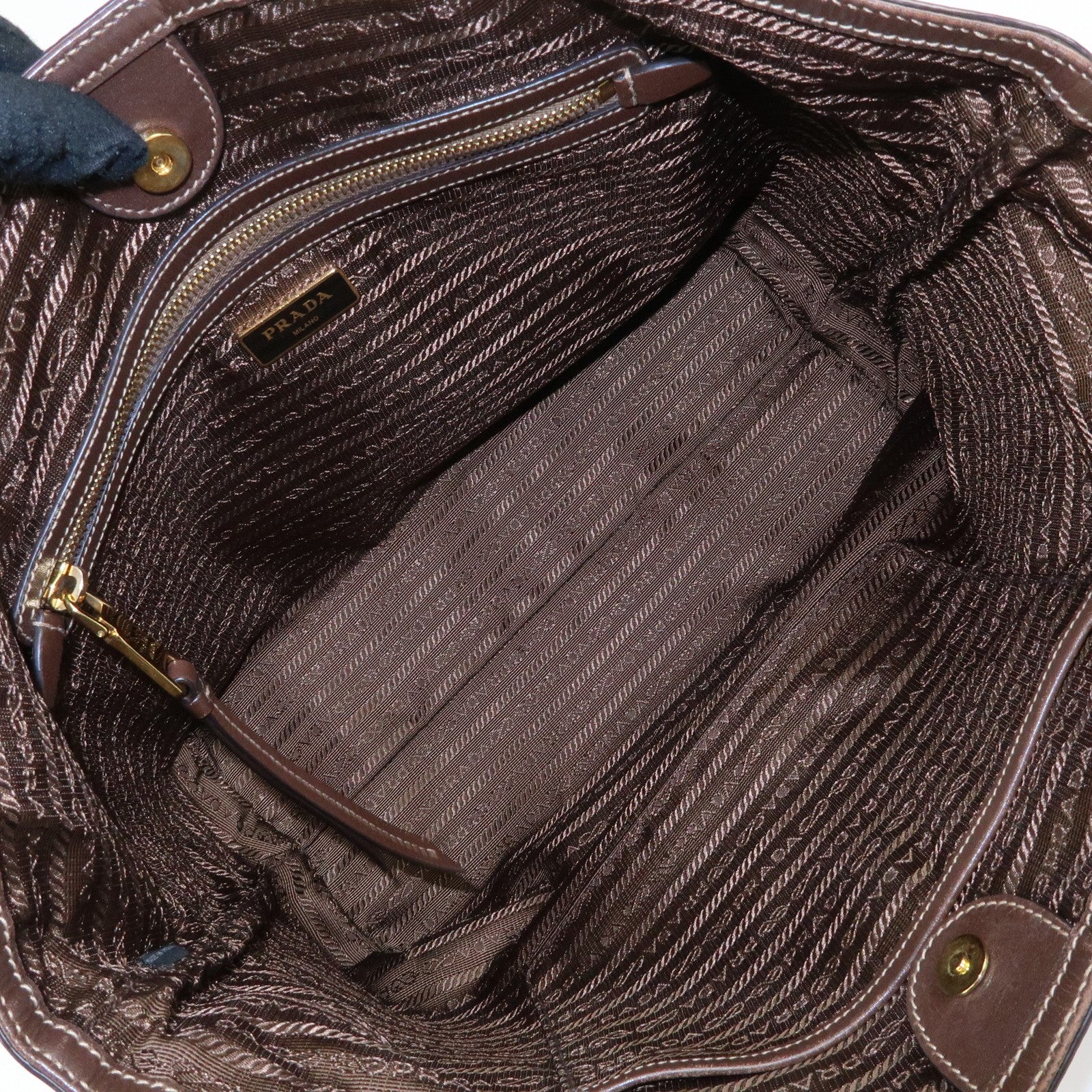Prada Triangle Logo Jacquard Tote Shoulder Bag - Beige, Leather