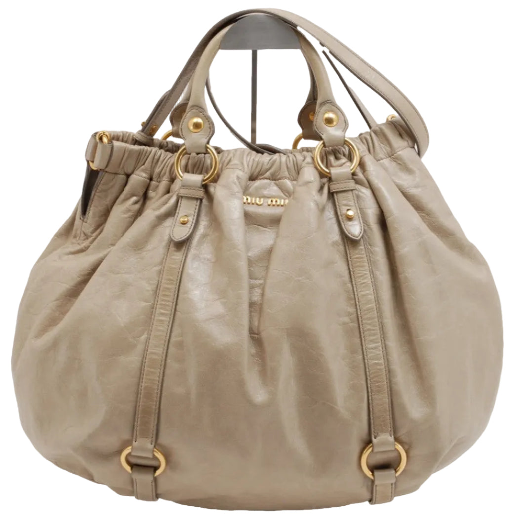 Miu Miu Vitello Lux 2Way Shoulder Tote Bag - Beige, Leather