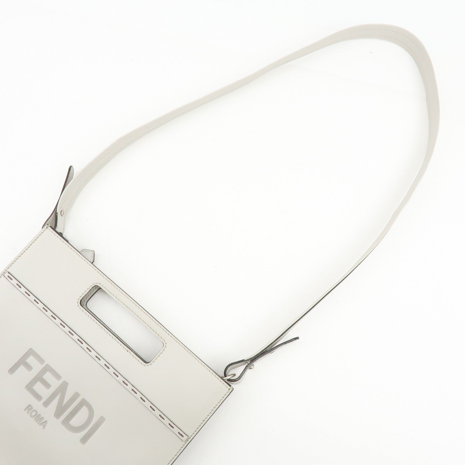 Fendi Logo Shoulder Bag - Light Grey, Leather