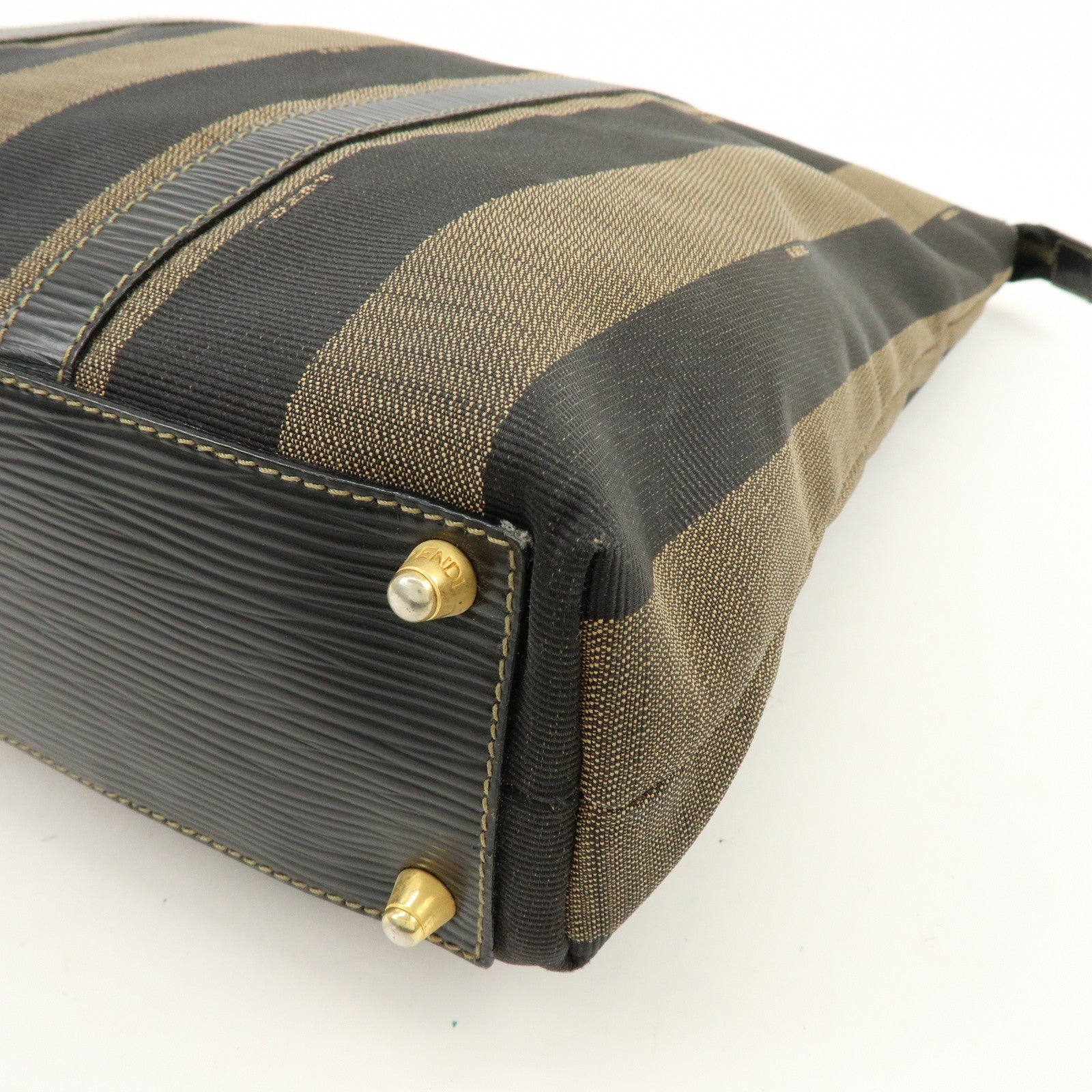 Fendi Pequin Canvas Leather Hand Bag - Brown, Canvas