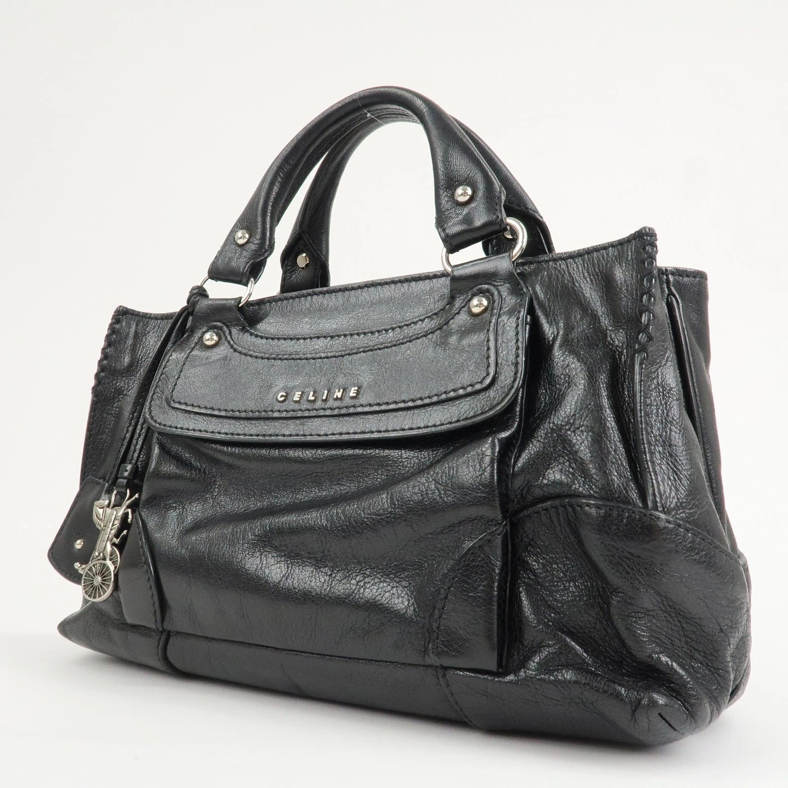 CELINE Boogie Bag Leather Hand Bag Tote Bag Black