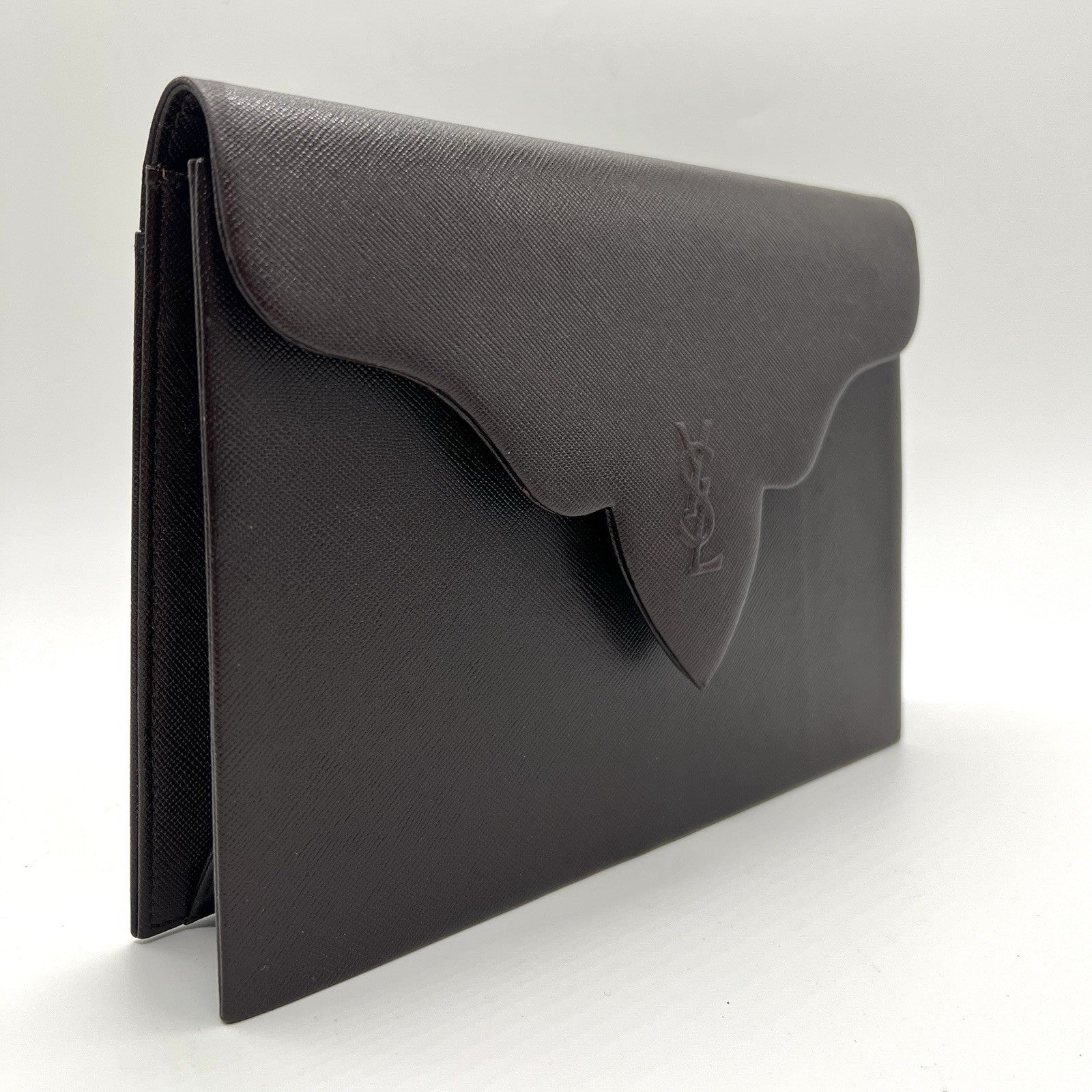 Saint Laurent YSL Vintage Clutch Bag - Brown, Saffiano Leather