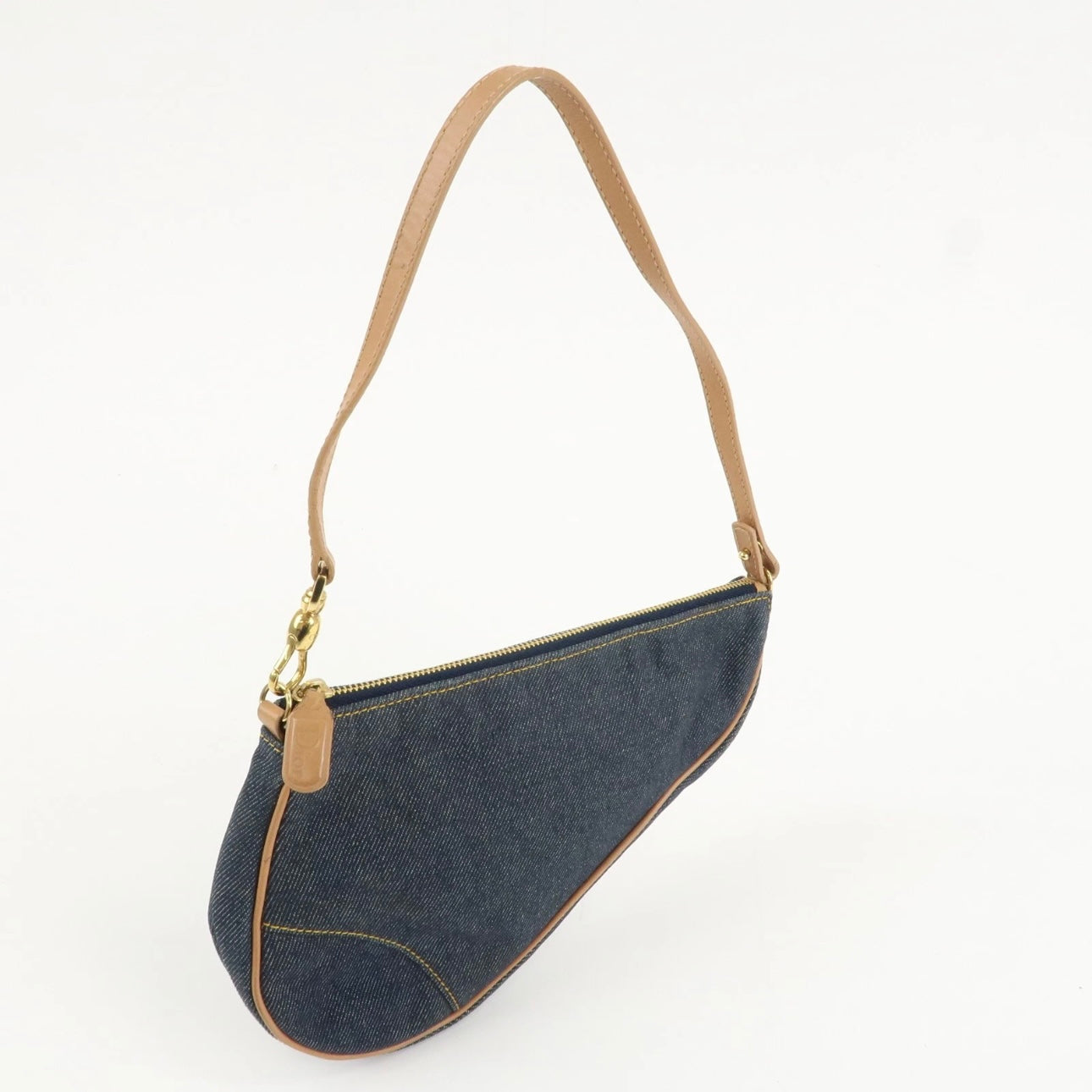 Christian Dior Saddle Pouch Denim Leather Hand Bag Shoulder Bag Indigo