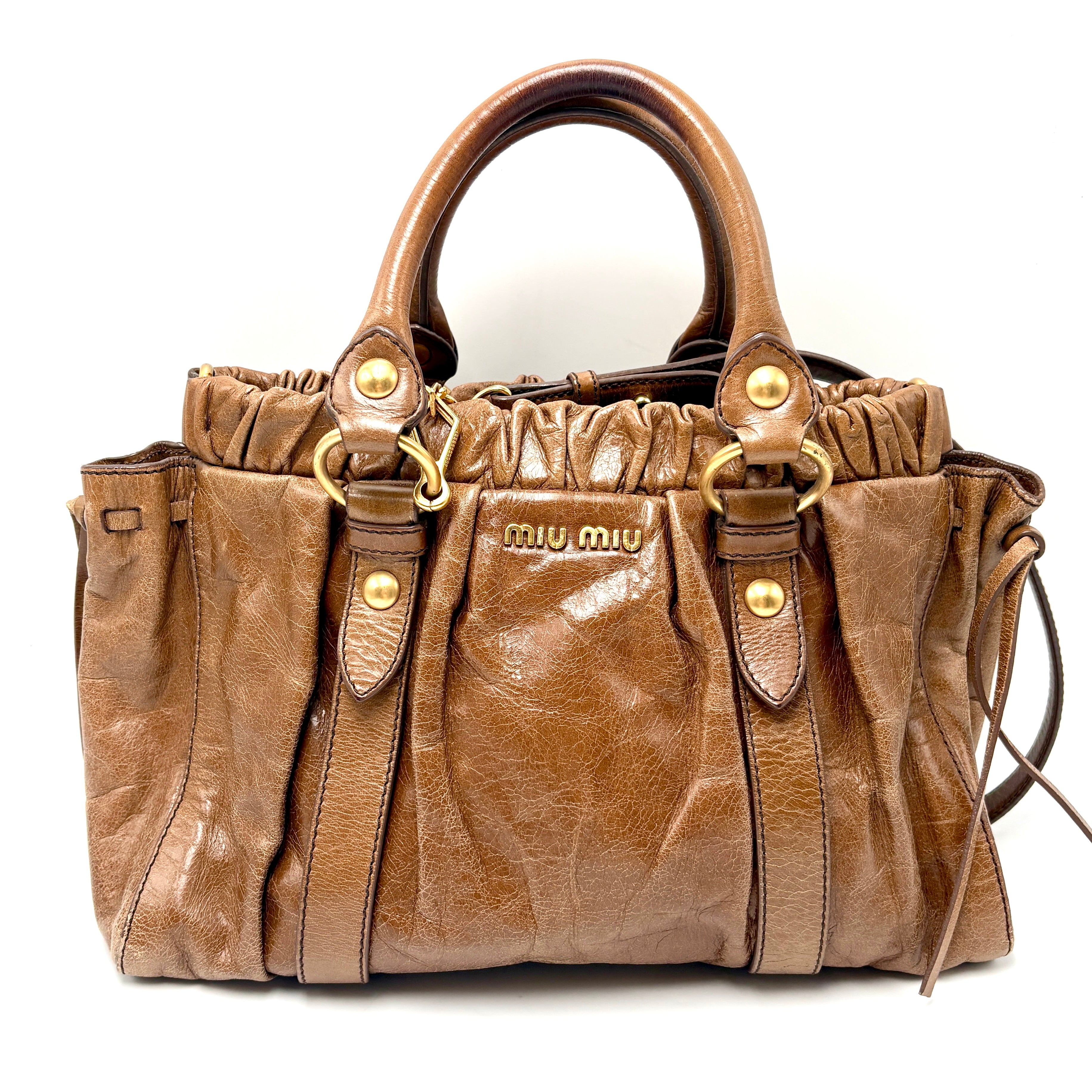 Miu Miu Matelassé Brown Leather Shoulder Bag Tote