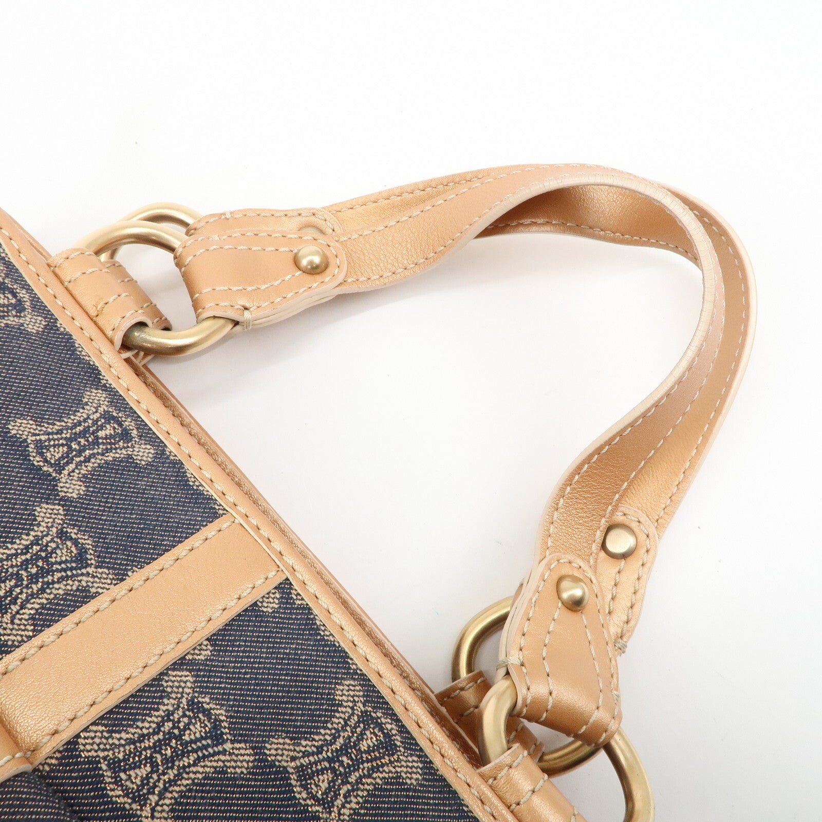 Celine Macadam Denim Leather Tote Bag - Navy/Brown, Denim/Leather