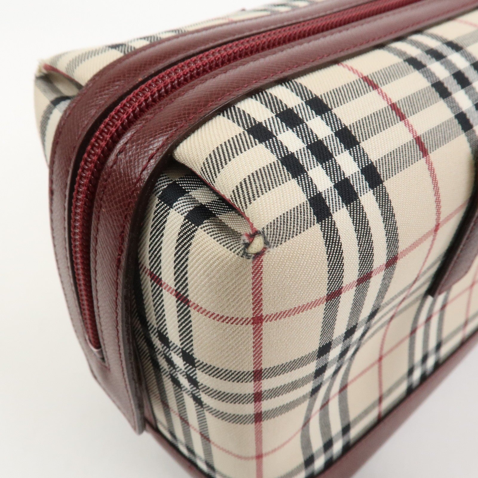 Burberry Nova Plaid Shoulder Hand Bag - Beige Bordeaux, Canvas Leather