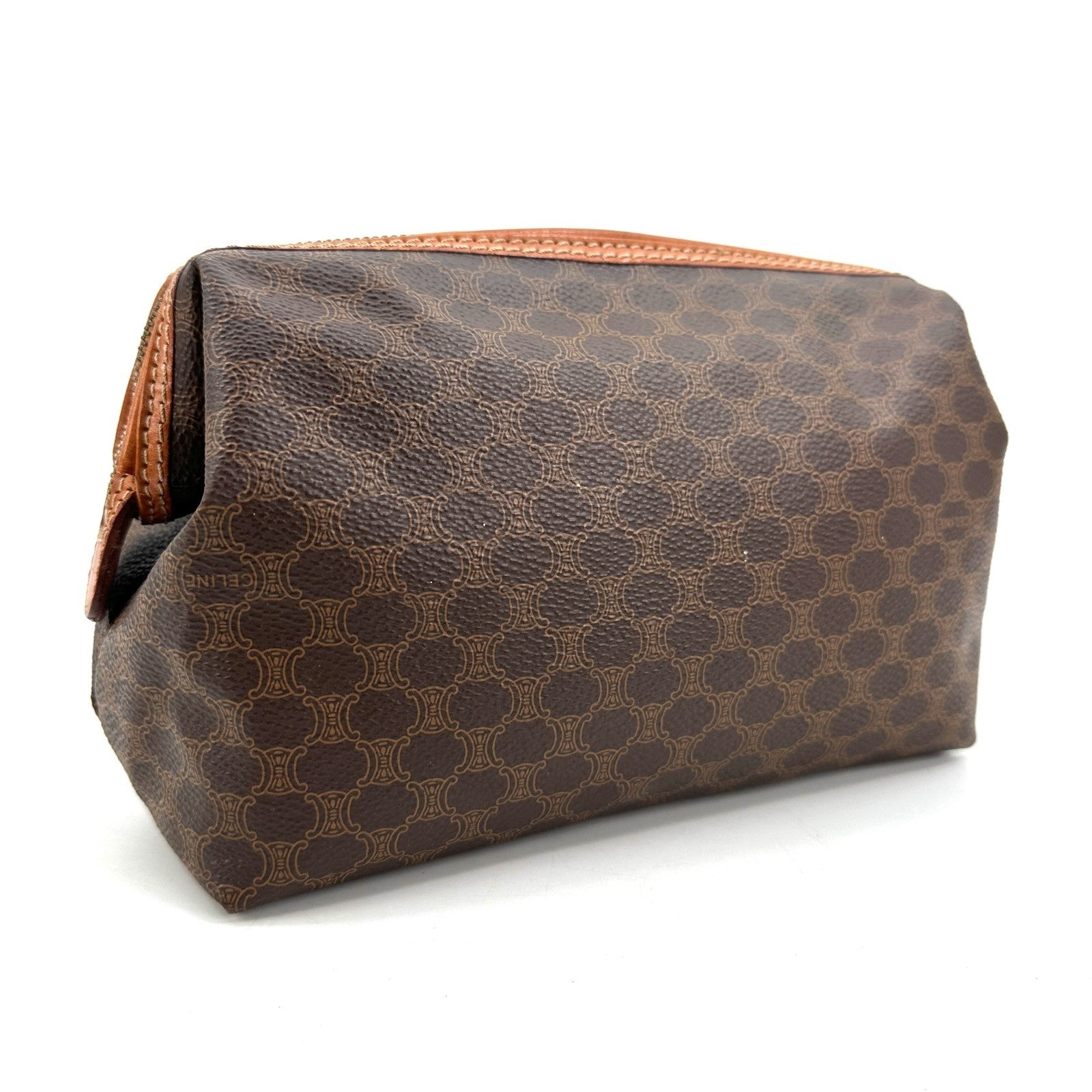 Celine Macadam Makeup Cosmetic Pouch - Brown, PVC Leather