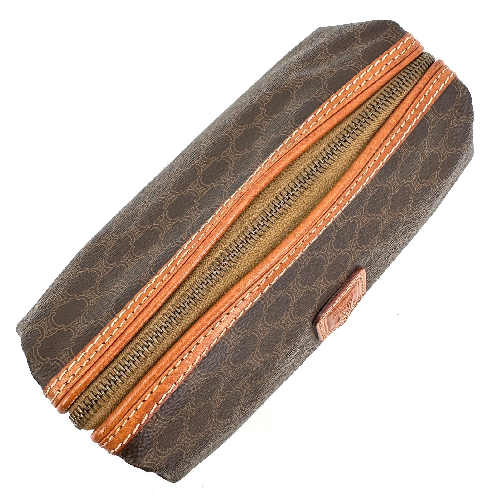 Celine Macadam Makeup Cosmetic Pouch - Brown, PVC Leather