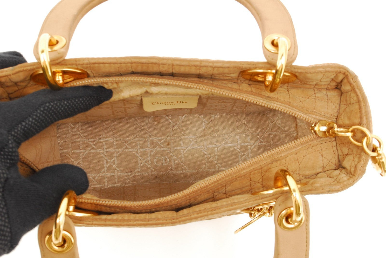 Christian Dior Lady Dior Hand Tote Bag - Black, Nylon