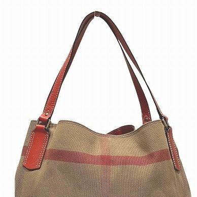 Burberry Tote Bag Shoulder Bag - Brown x Red, Canvas x Leather