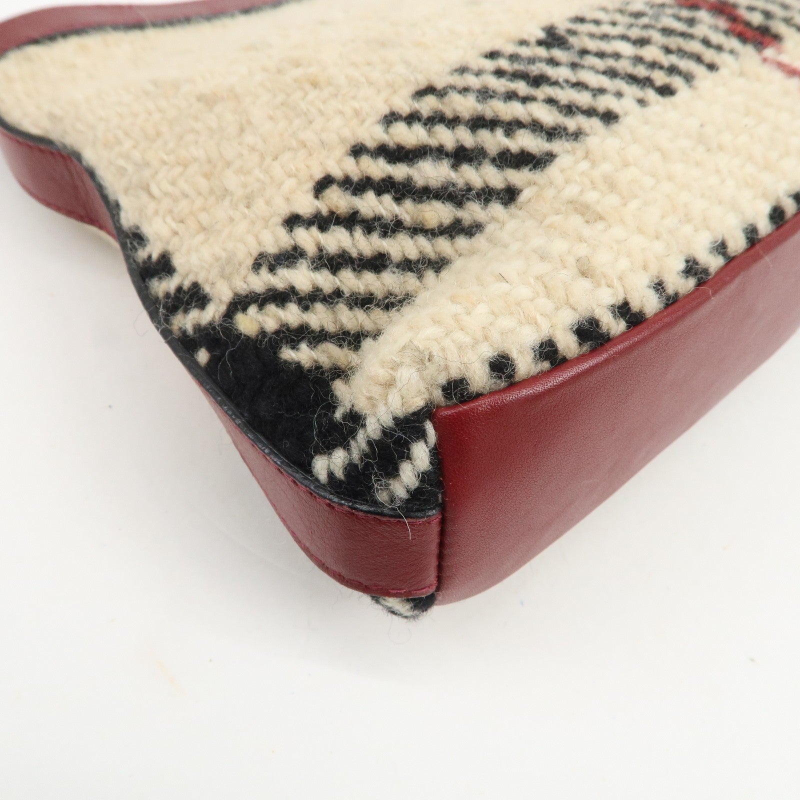 Burberry Hand Bag - Wine Red, Beige, Wool, Leather