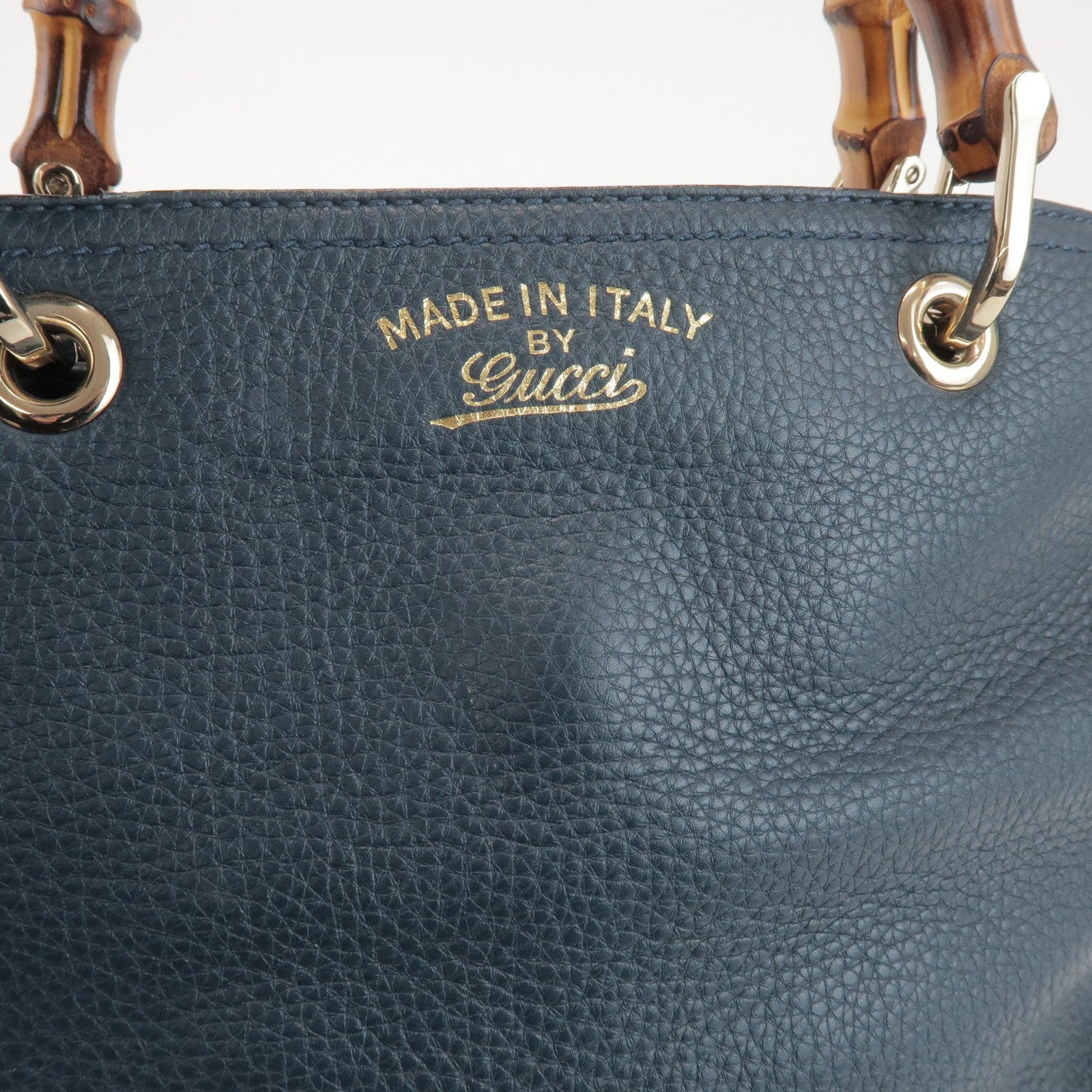 GUCCI Bamboo Calf Leather 2 Way Bag Tote Bag Navy