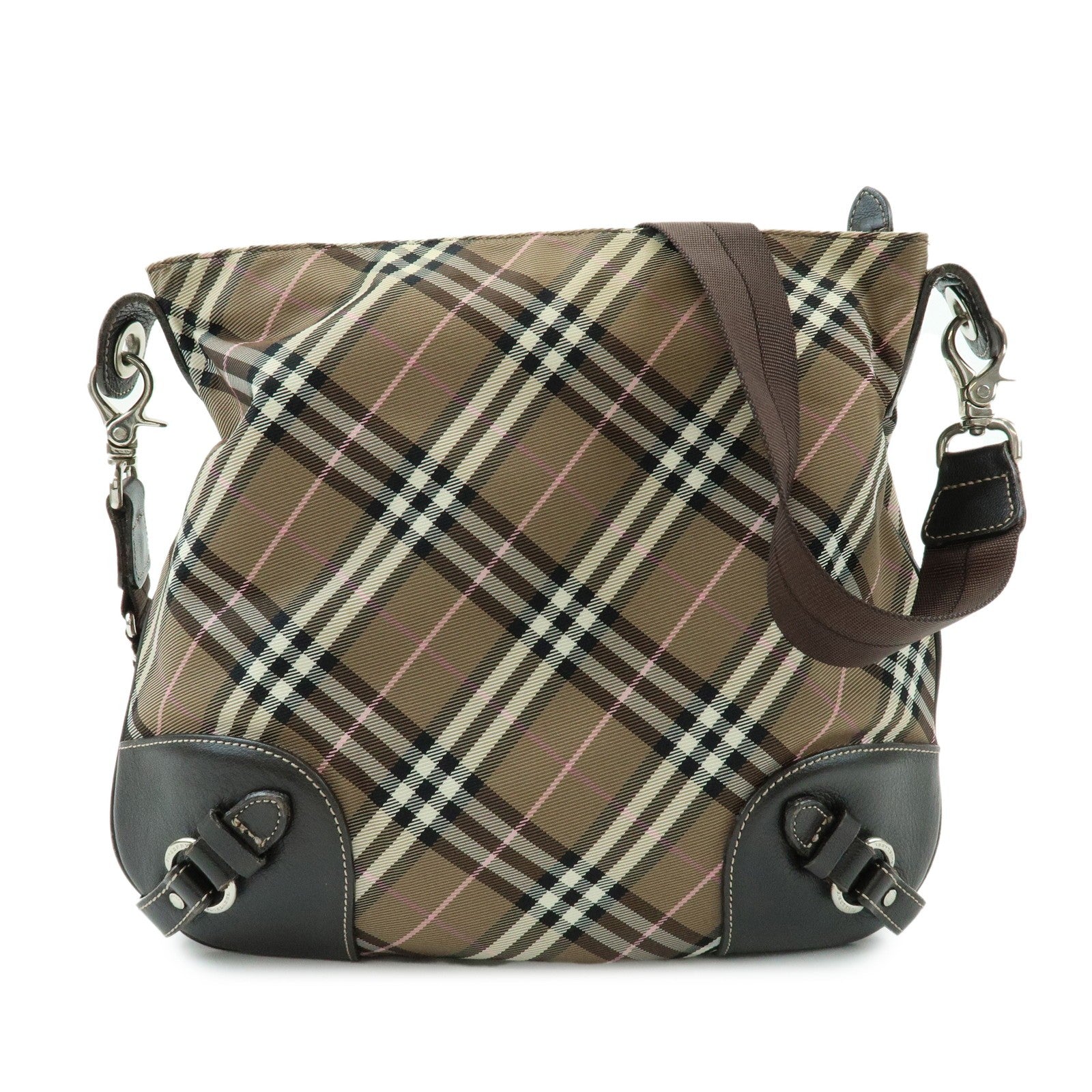 Burberry Nova Plaid Shoulder Bag - Brown, Canvas, Leather