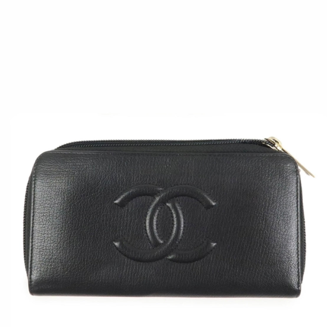 CHANEL Leather Bi-Fold Long Wallet
