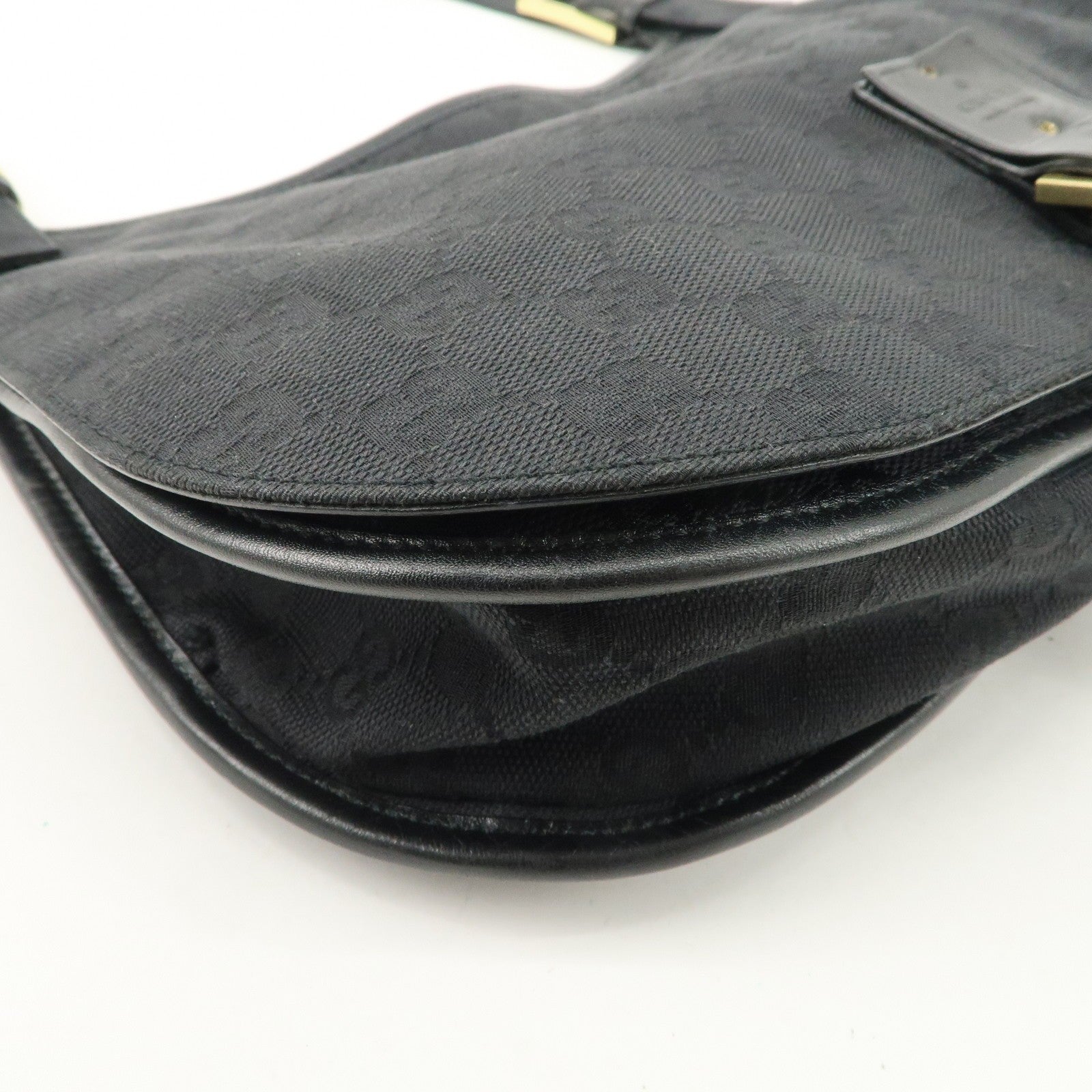 Gucci GG Canvas Leather semi Shoulder Bag - Black, Canvas