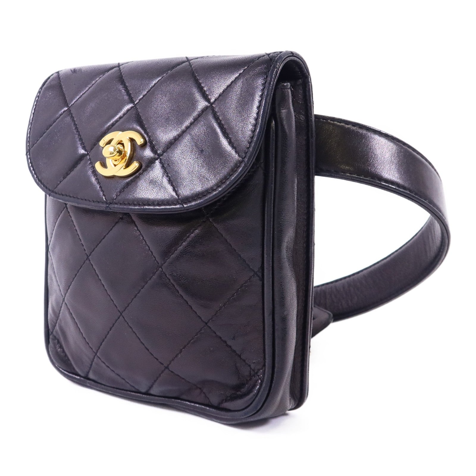CHANEL CC GHW Waist Bag - Black, Lambskin Leather