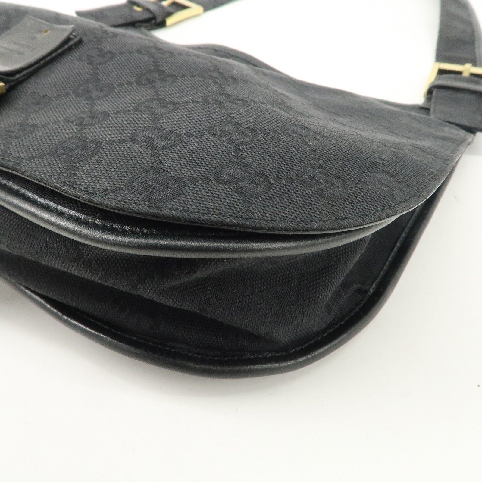 Gucci GG Canvas Leather semi Shoulder Bag - Black, Canvas