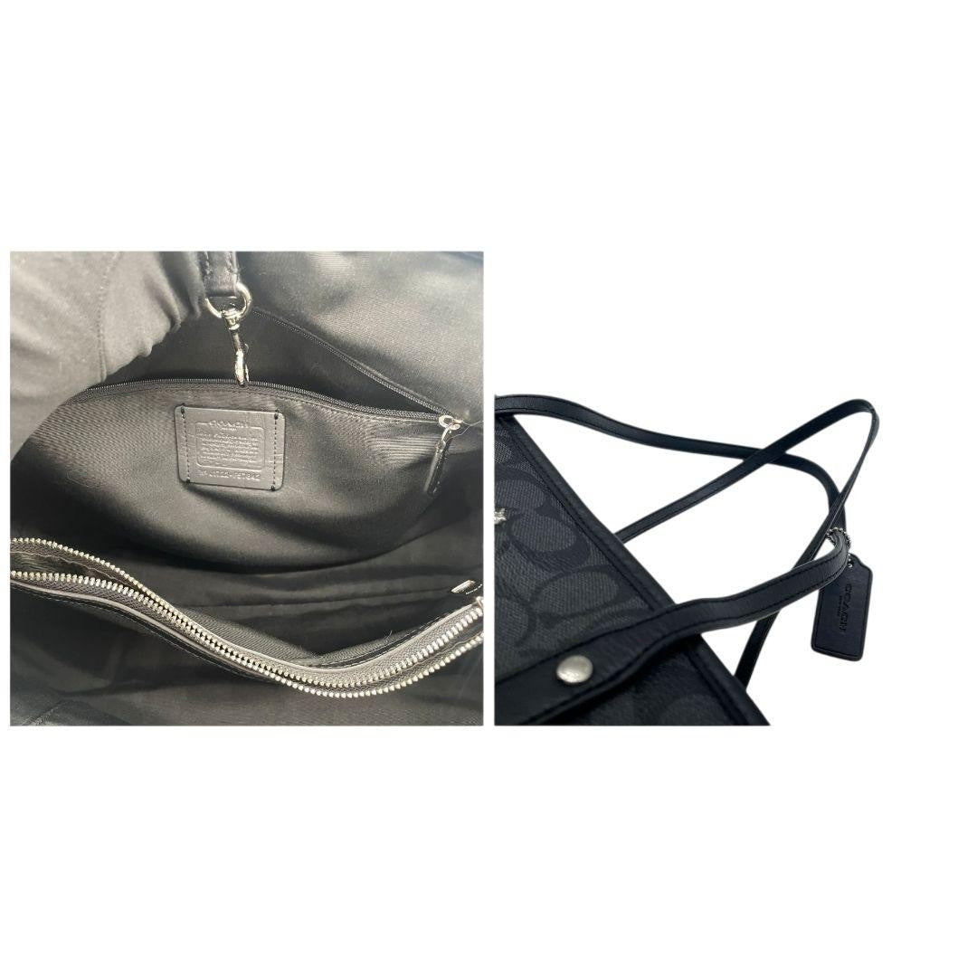 Coach Signature One Shoulder Tote Bag - Black, PVC