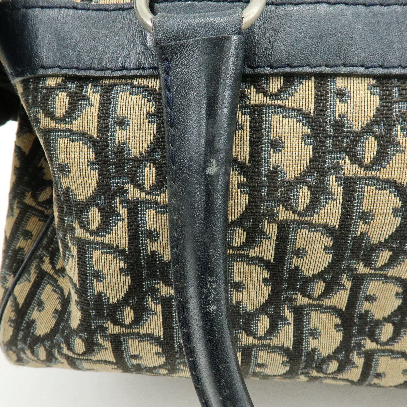 Christian Dior Trotter Boston Hand Bag - Beige Navy, Leather