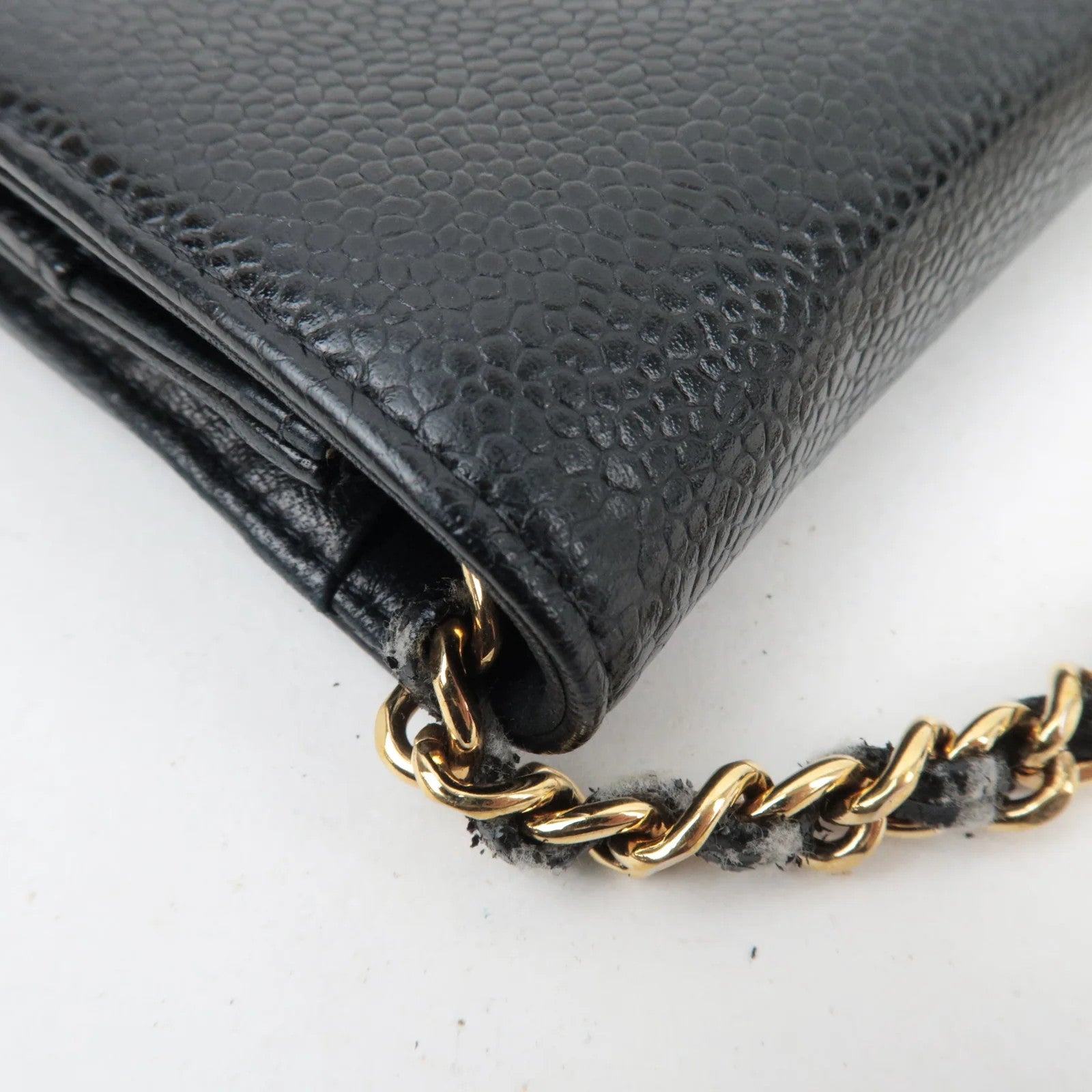 CHANEL Caviarskin Chain Wallet WOC Shoulder Bag - Black, Caviarskin