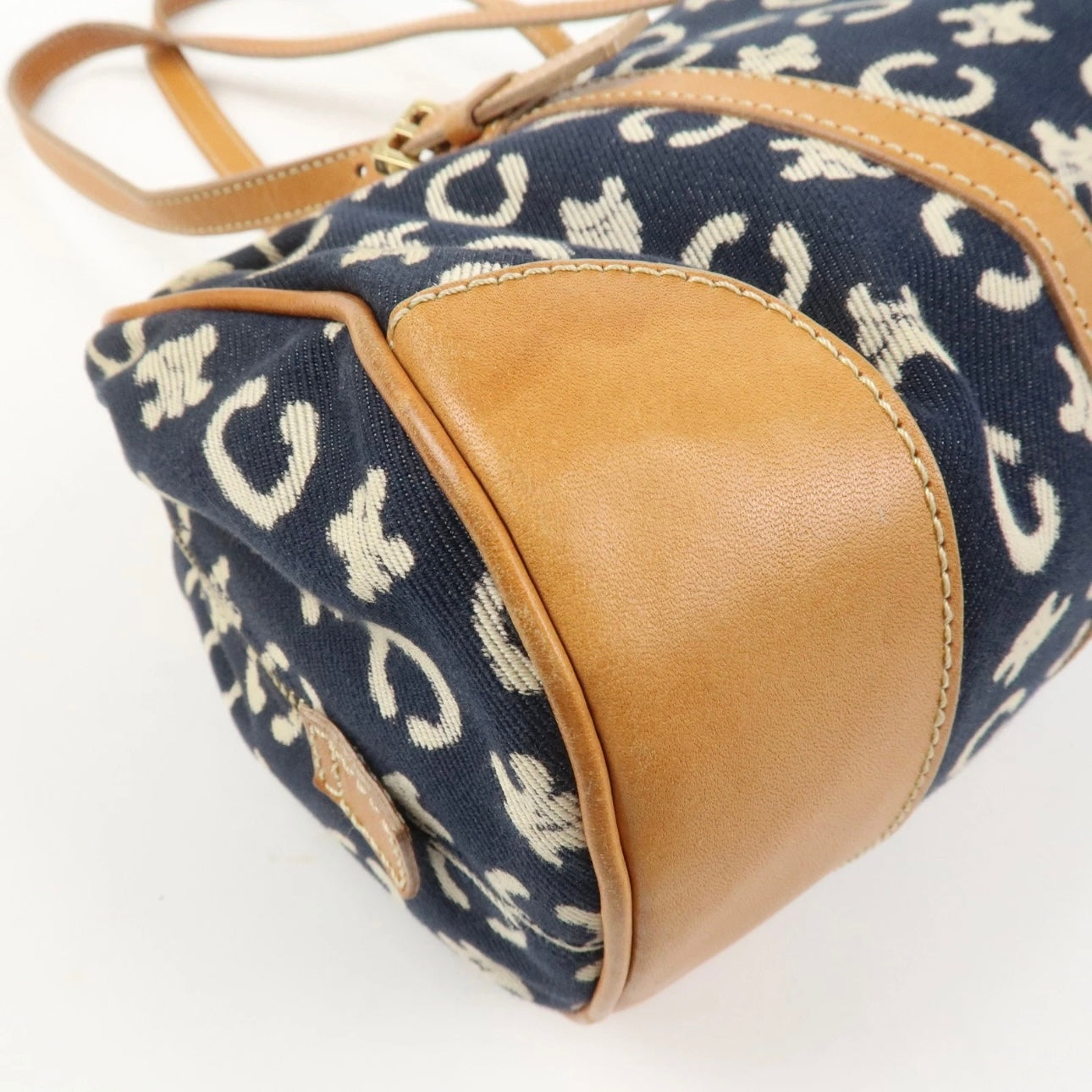 CELINE C Macadam Canvas Leather Shoulder Bag Navy