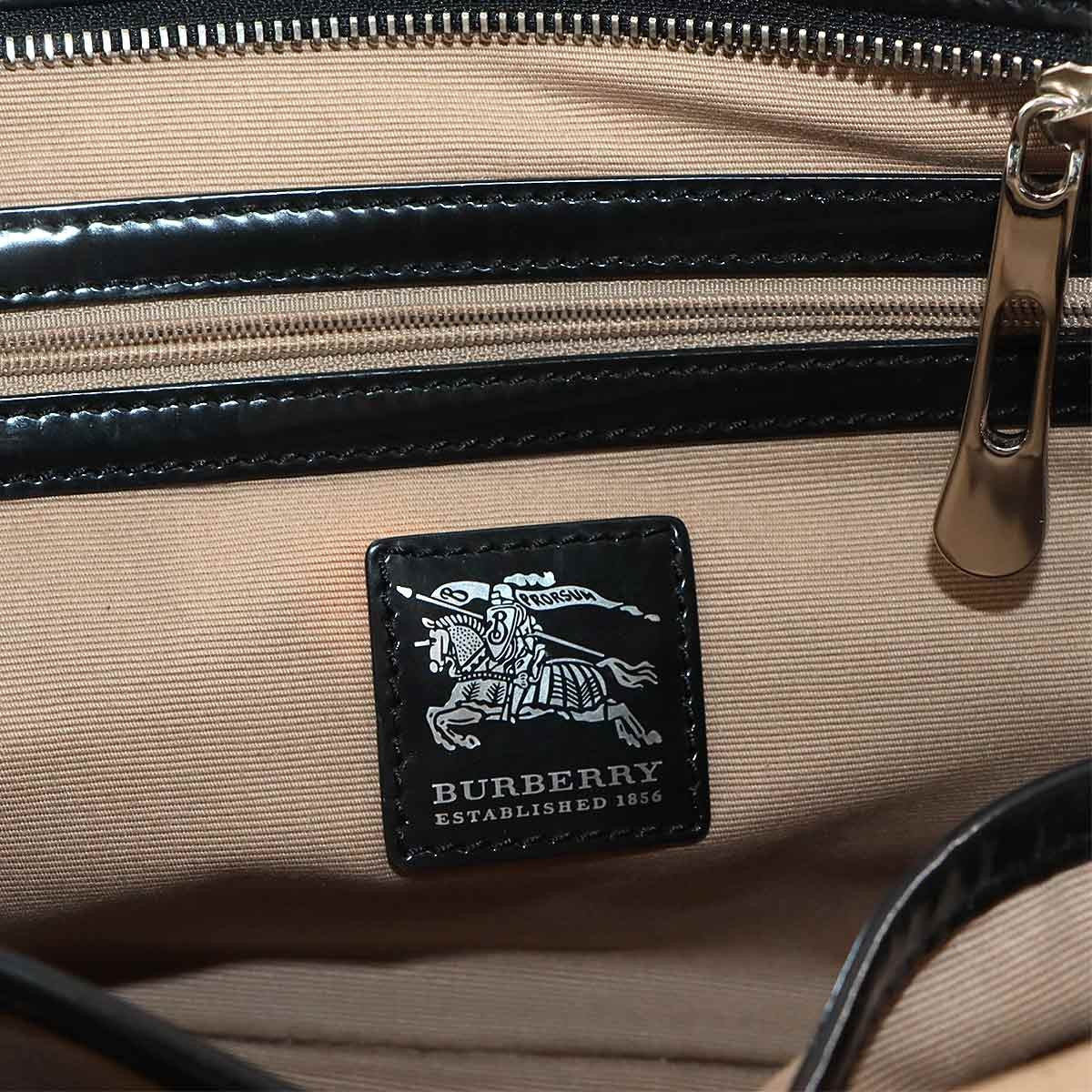 Burberry Plaid Handbag - Beige, Black, PVC, Patent leather