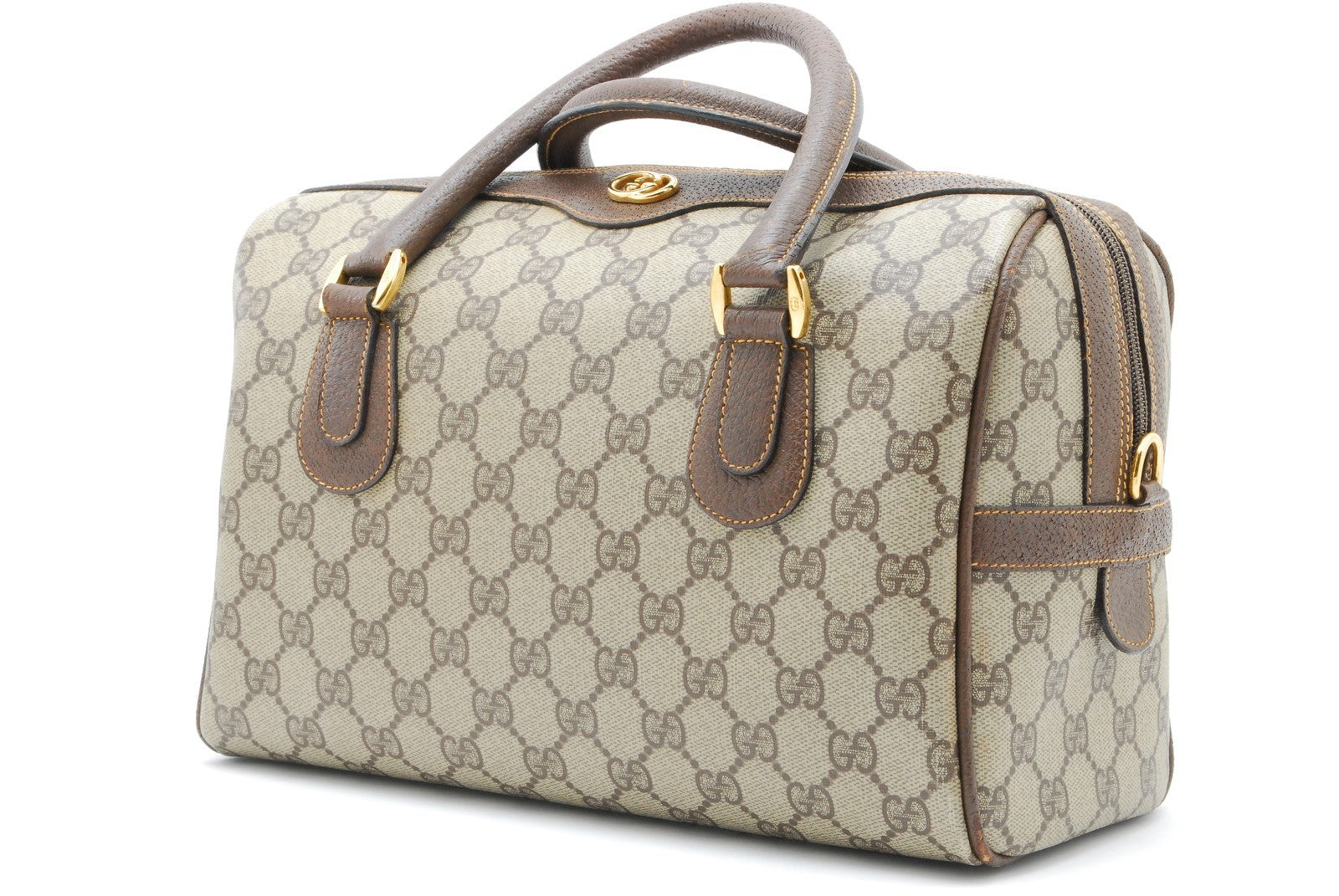 Gucci GG Supreme Mini Boston Bag - Brown, PVC Leather