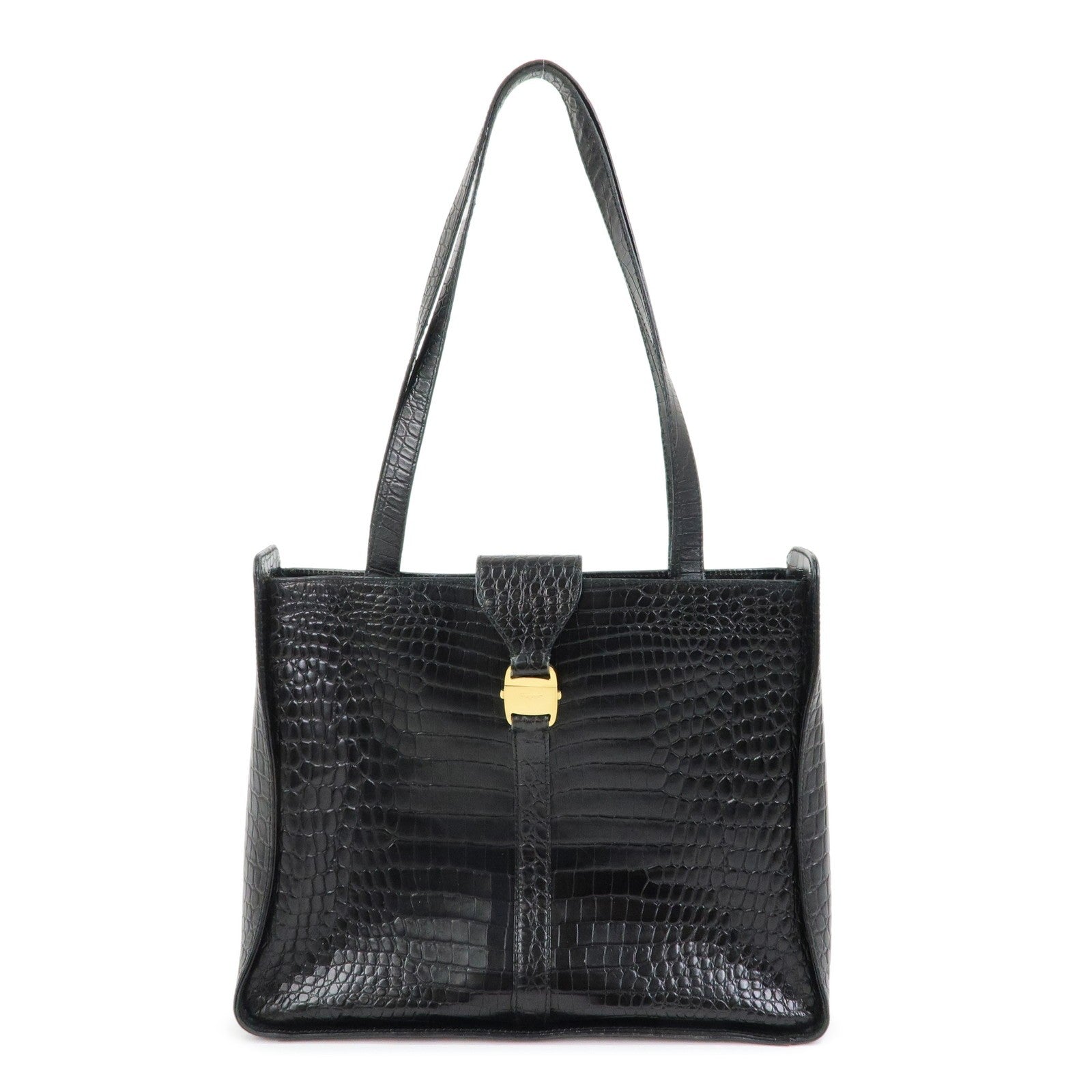 Ferragamo Vara Tote Bag - Black, Embossed Leather