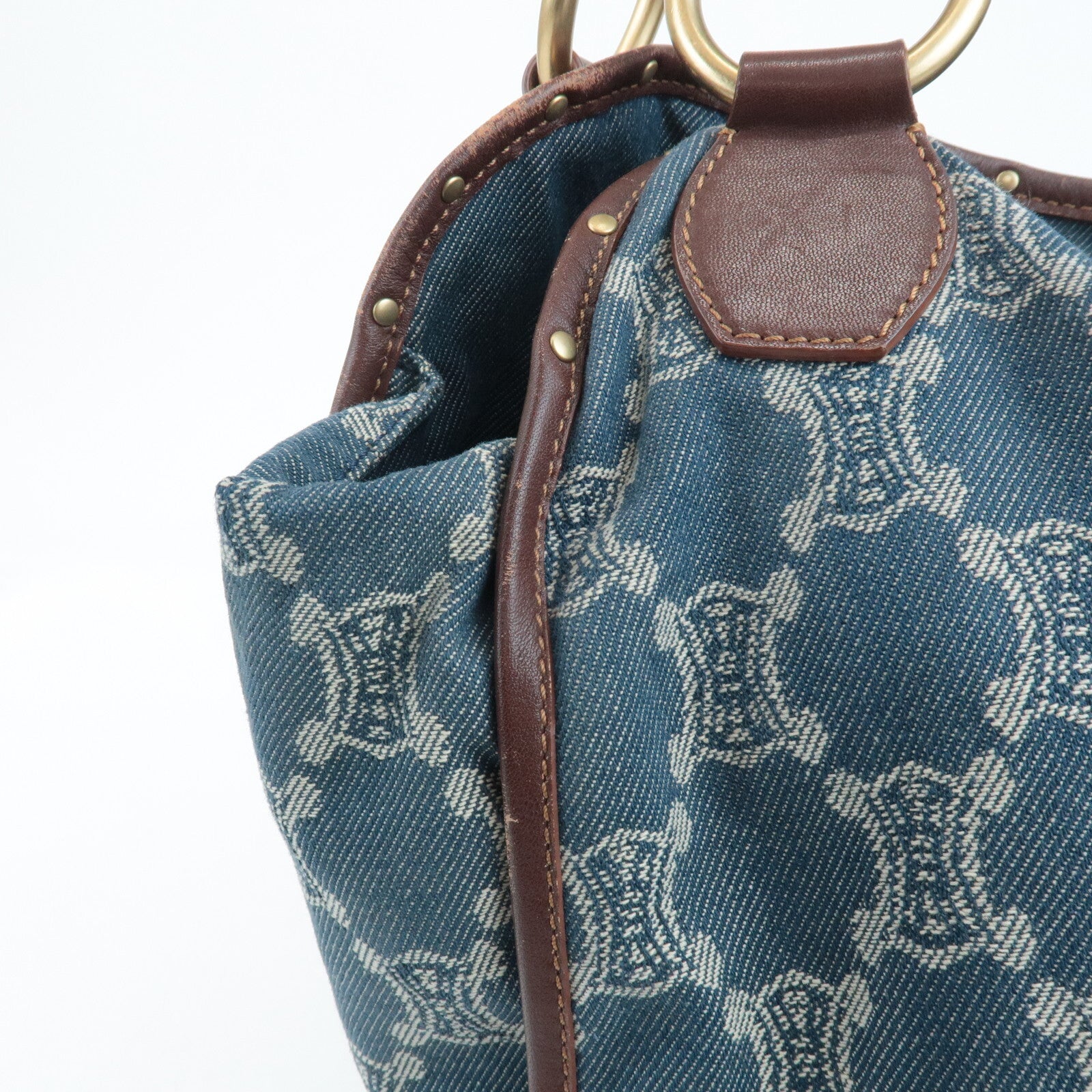 Celine Macadam Denim Leather Bitter Sweet Shoulder Bag - Blue/Brown, Denim/Leather