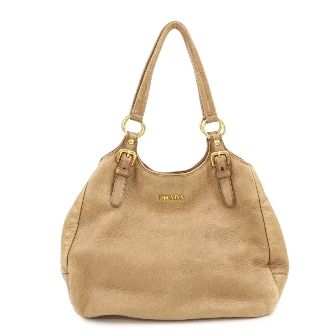 PRADA Leather Shoulder Bag Hand Bag Light Brown