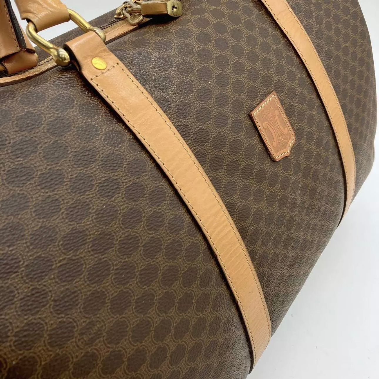 Celine 2-way Boston bag, macadam pattern, PVC, dark brown.
