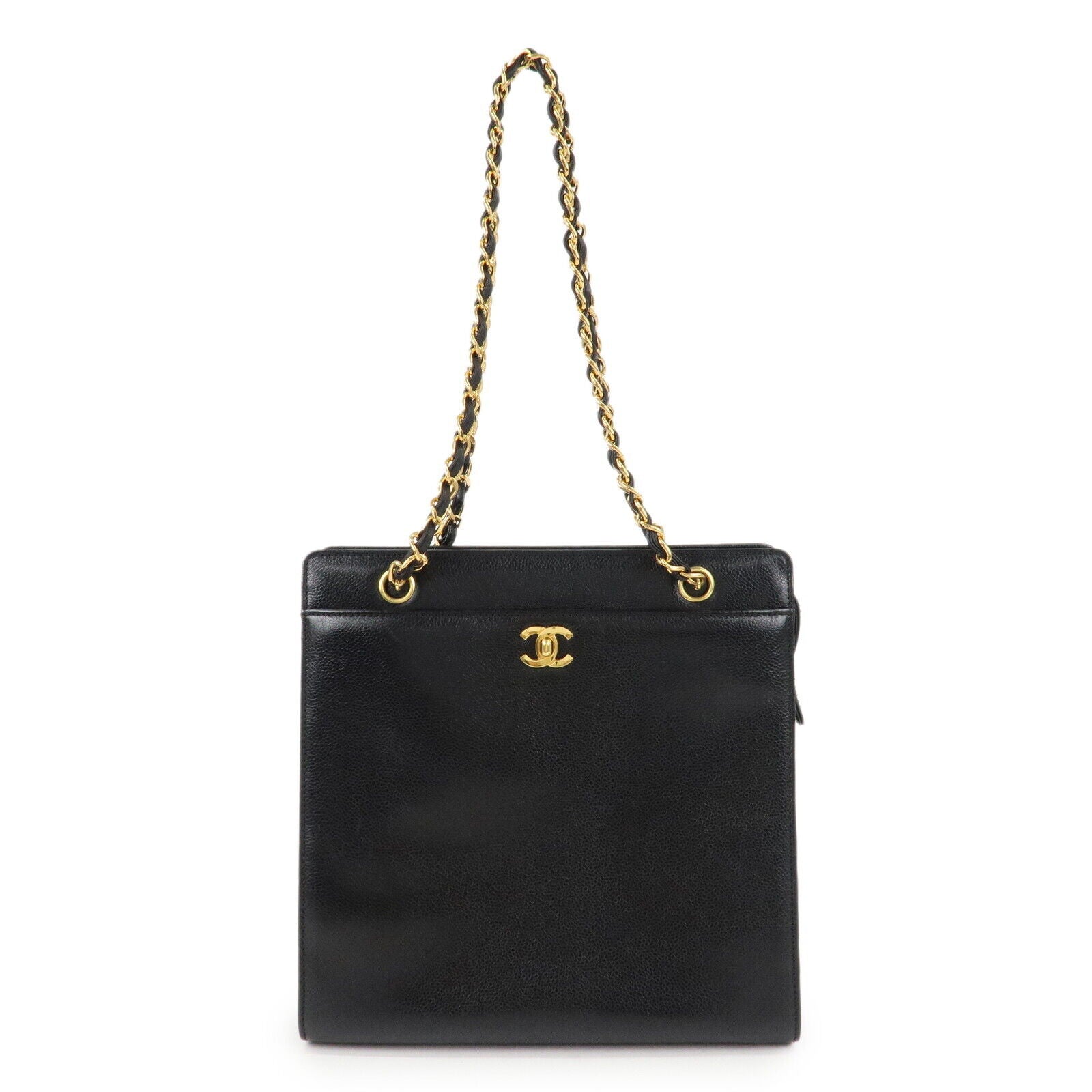 Chanel COCO Mark Caviar Skin Chain Tote Bag - Black/Gold, Caviar Skin