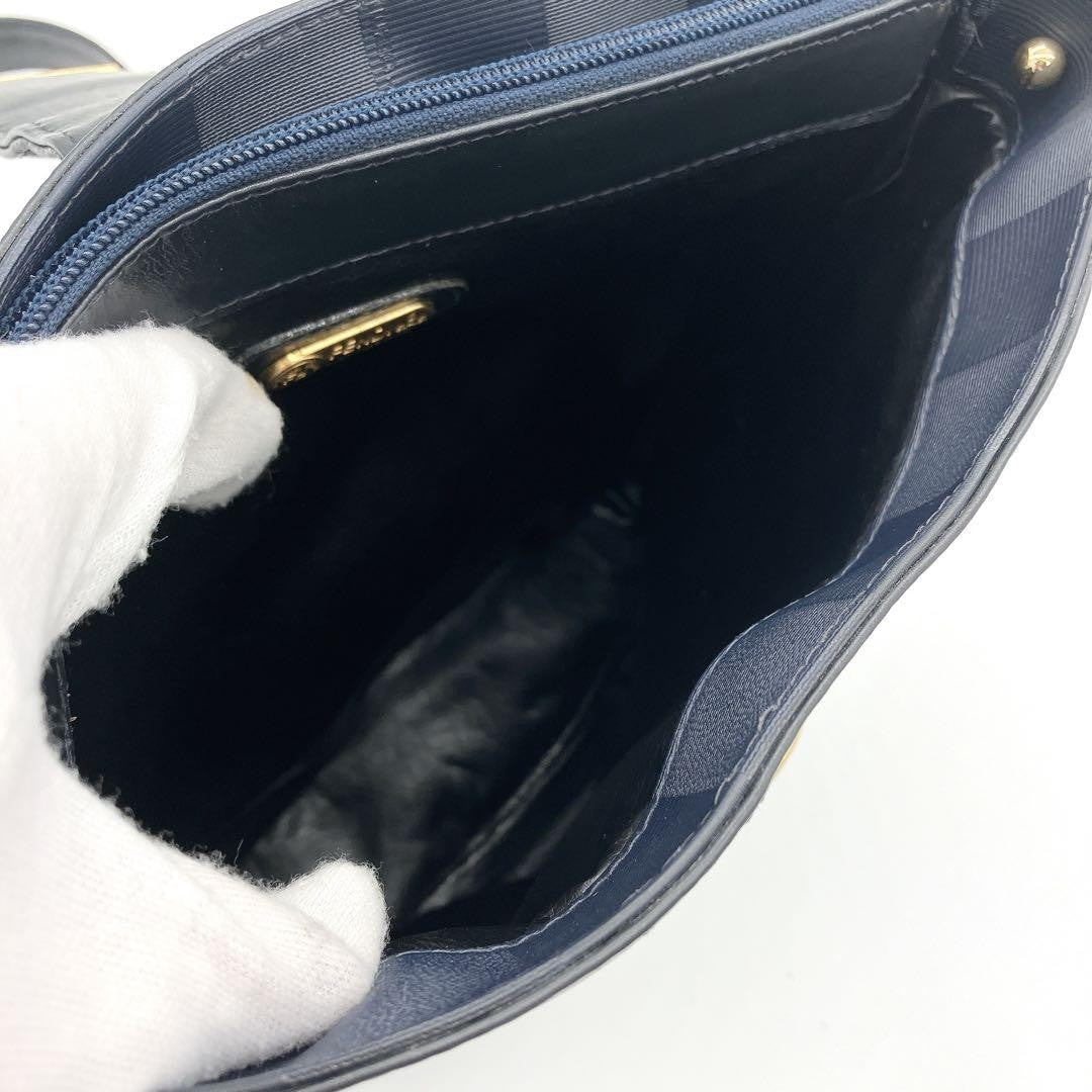 Fendi Pecan Pattern Shoulder Bag - Black x Navy, PVC Leather