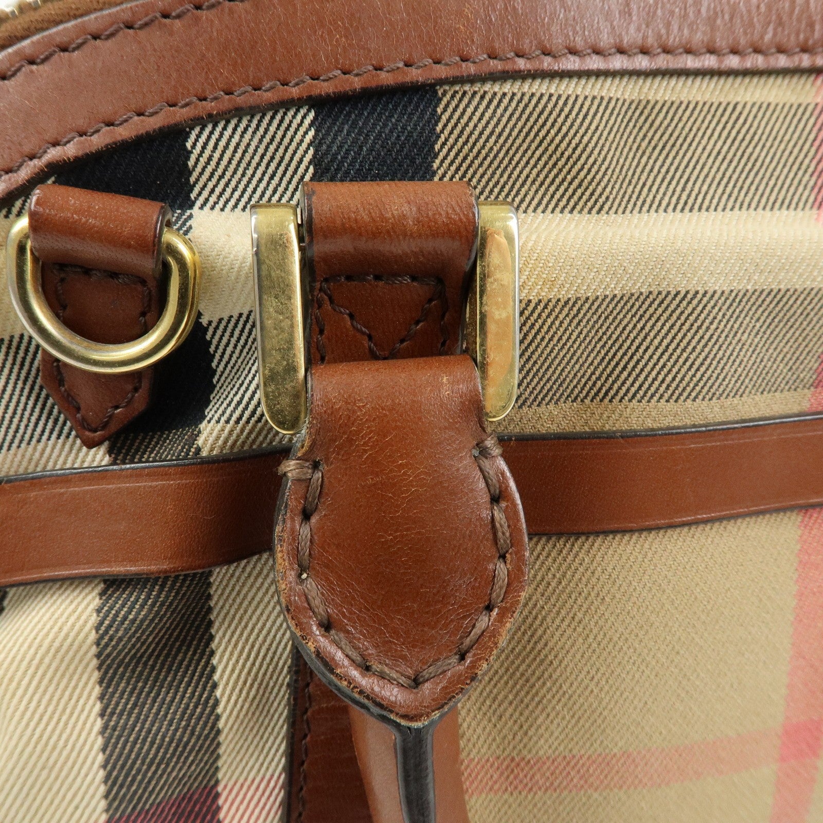 Burberry Nova Plaid Hand Bag - Beige Brown, Canvas Leather