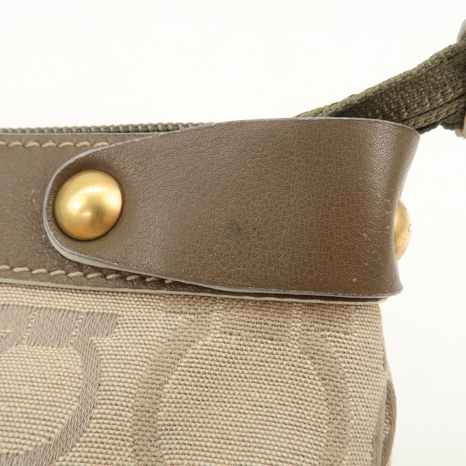 Ferragamo Gancini Shoulder Hand Bag - Beige Brown, Canvas Leather