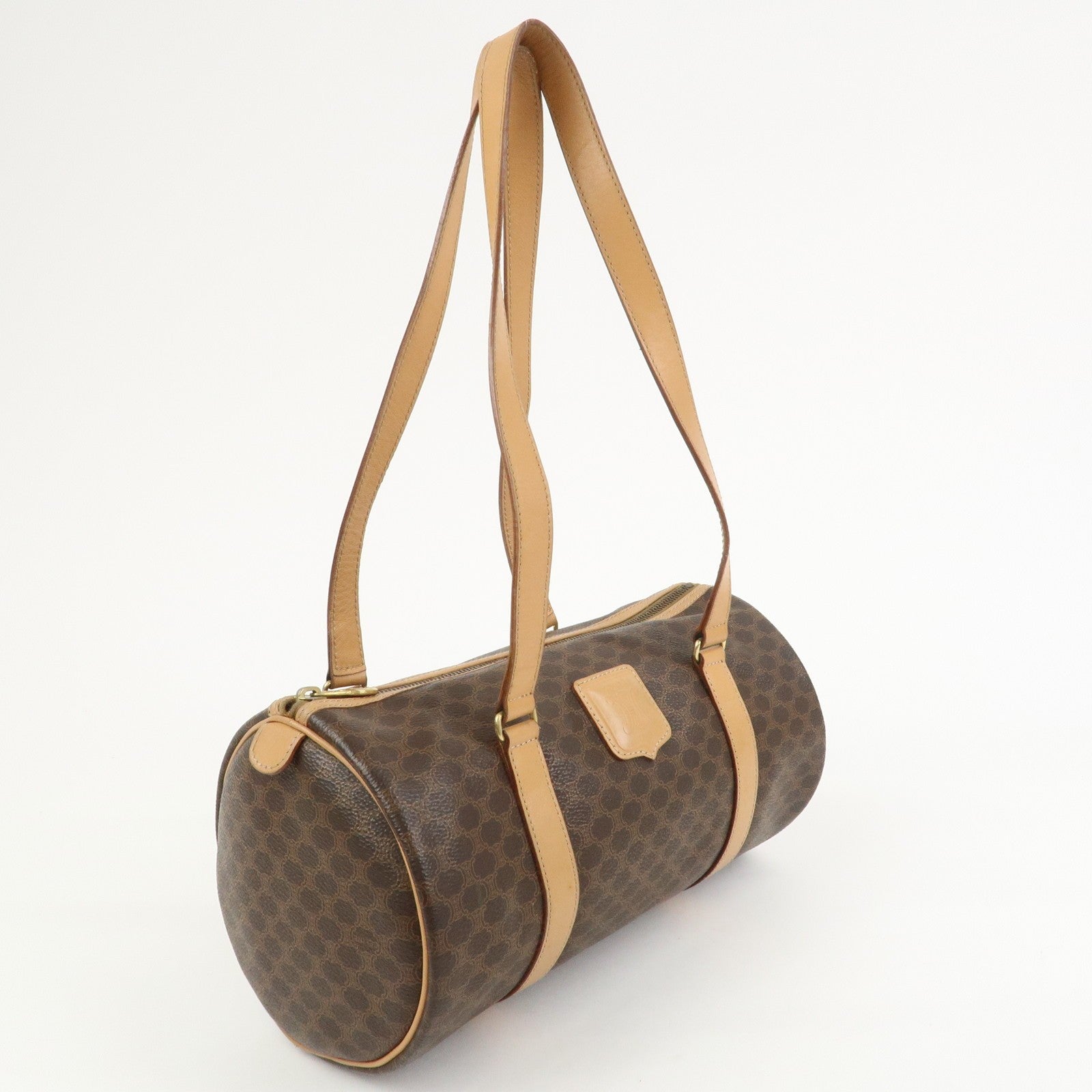 Celine Macadam Canvas Leather Boston Bag - Brown, PVC Coating Canvas, Leather