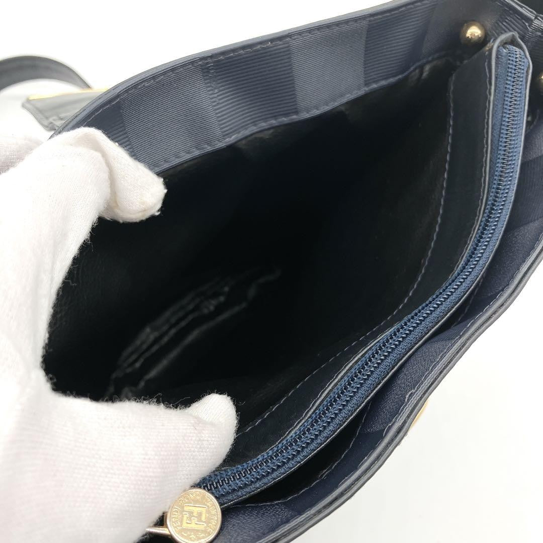 Fendi Pecan Pattern Shoulder Bag - Black x Navy, PVC Leather