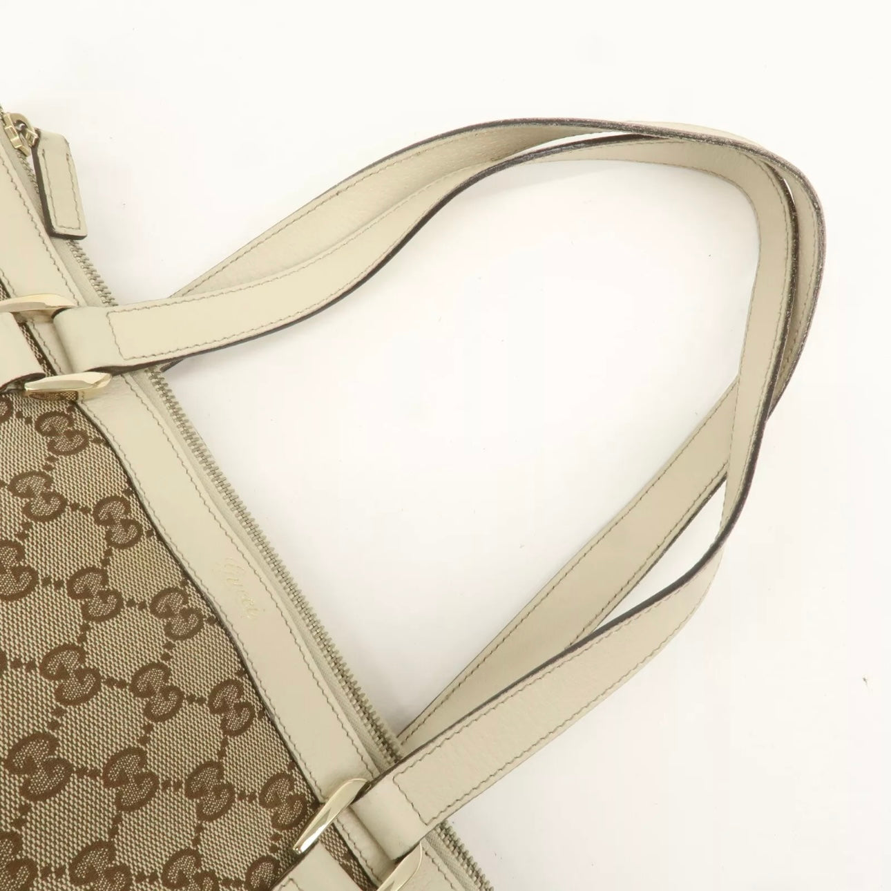 Gucci Abbey GG Canvas Leather Tote Bag Beige Ivory