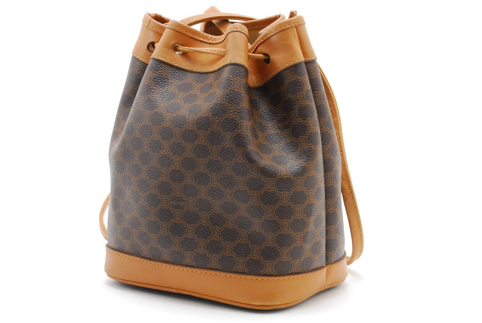 Celine Macadam Drawstring Bucket Bag - Brown, Leather
