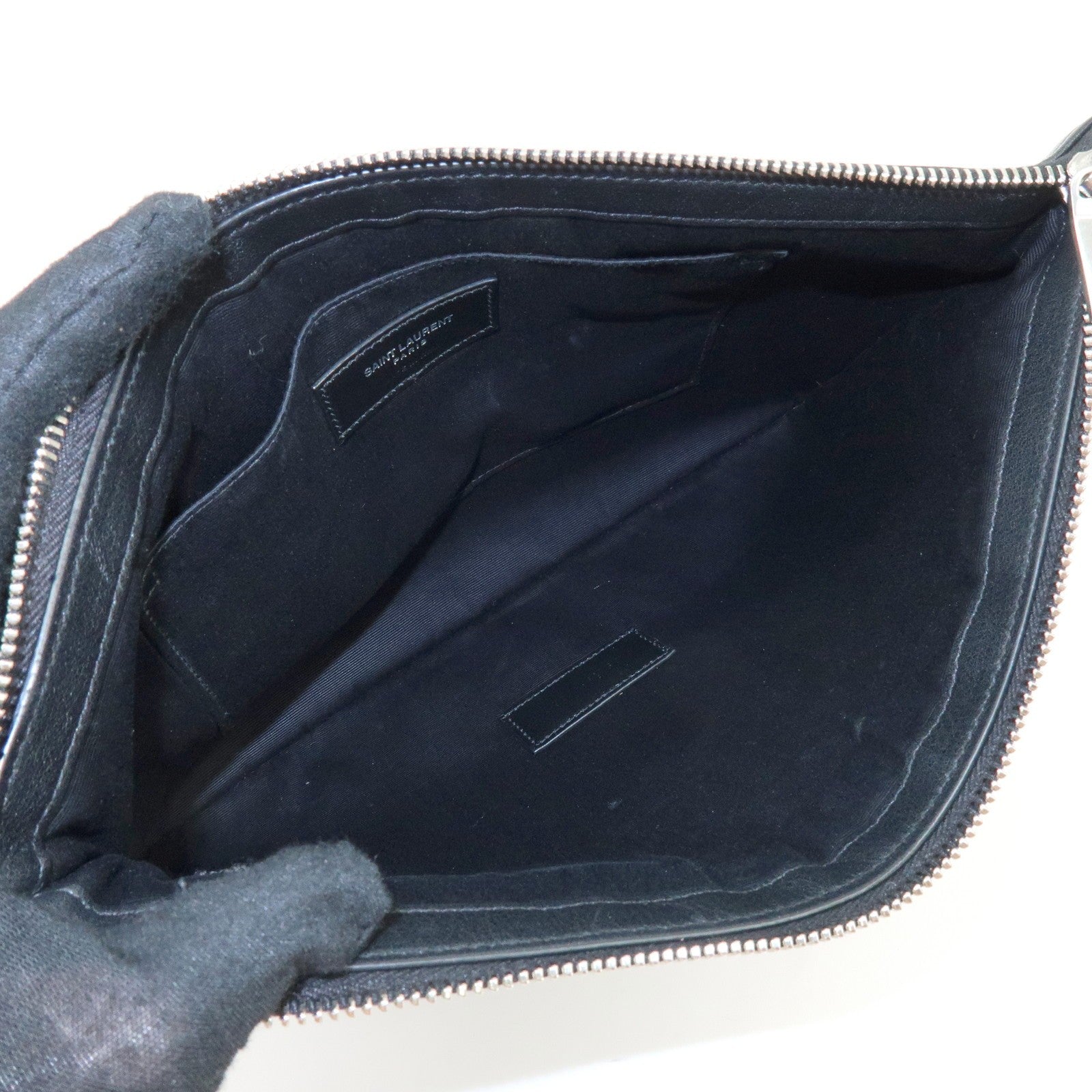 Saint Laurent Paris Clutch Bag - Black, Canvas, Leather