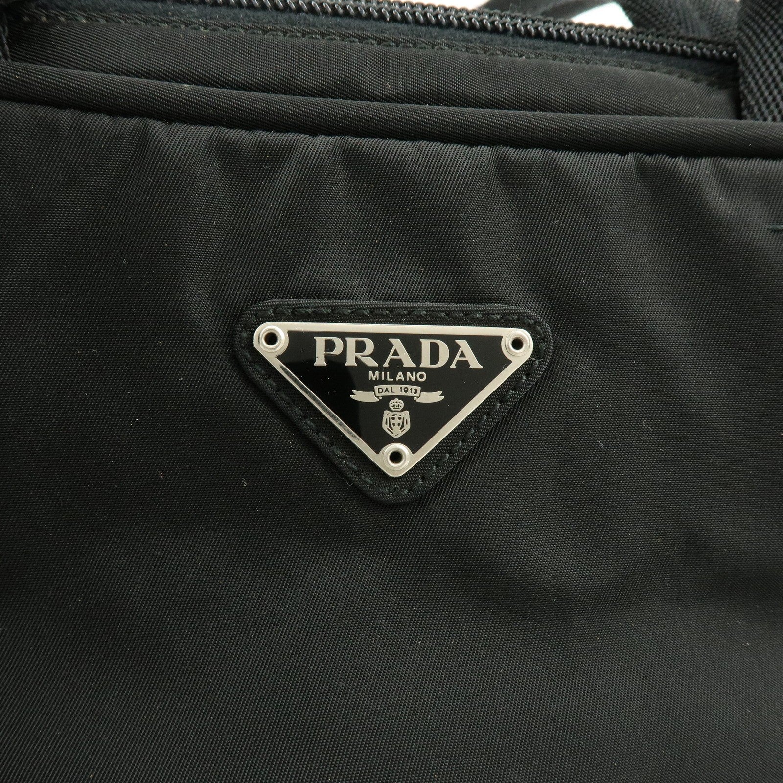 Prada Triangle Logo Hand Bag - Black, Nylon and Leather